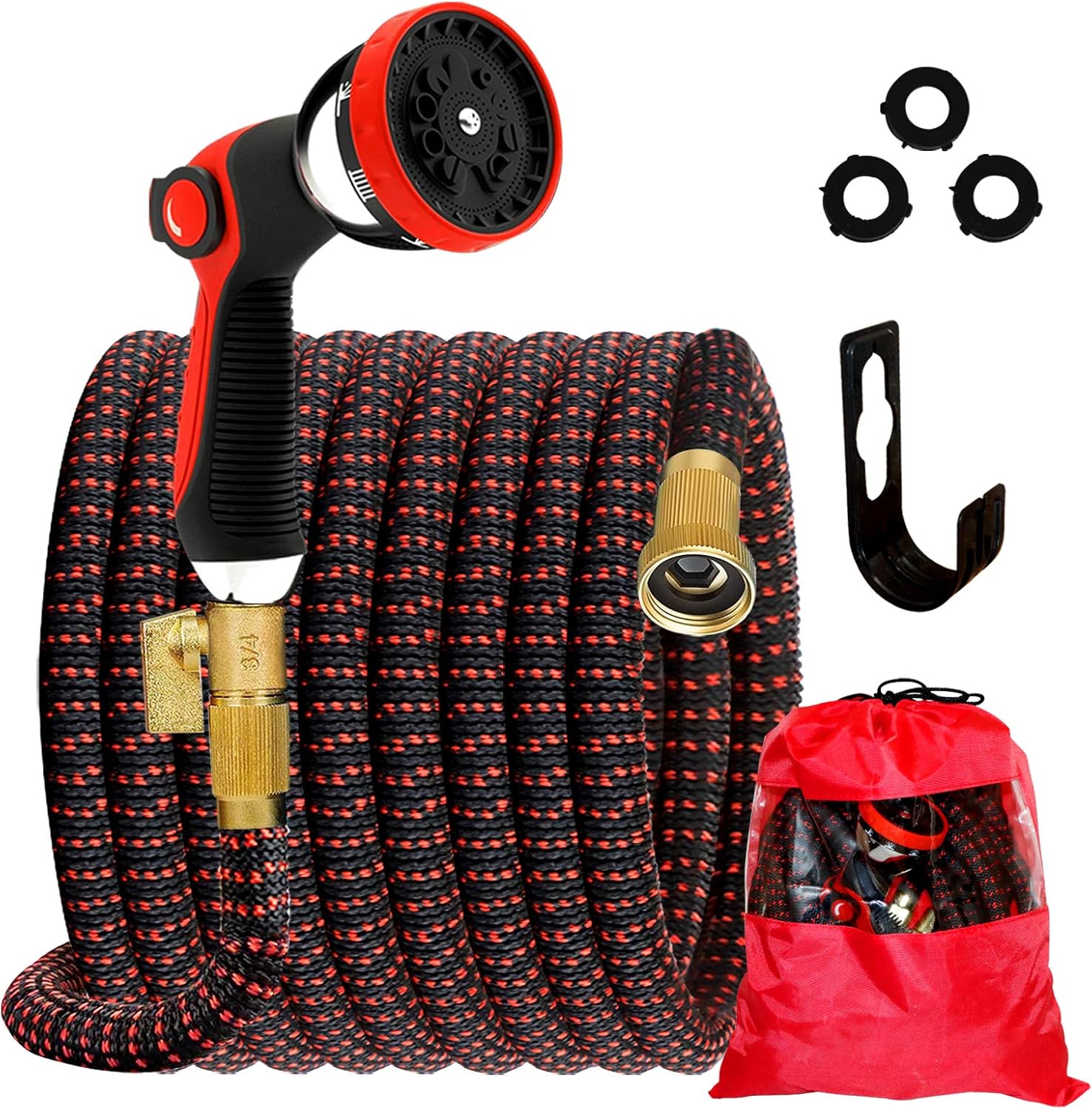 SnugNiture 100FT Expandable Garden Hose with 10 Function Spray Nozzle, Superior Strength 3750D No-Kink Expanding Pipe, Leakproof Lightweight Water Hose with 3/4