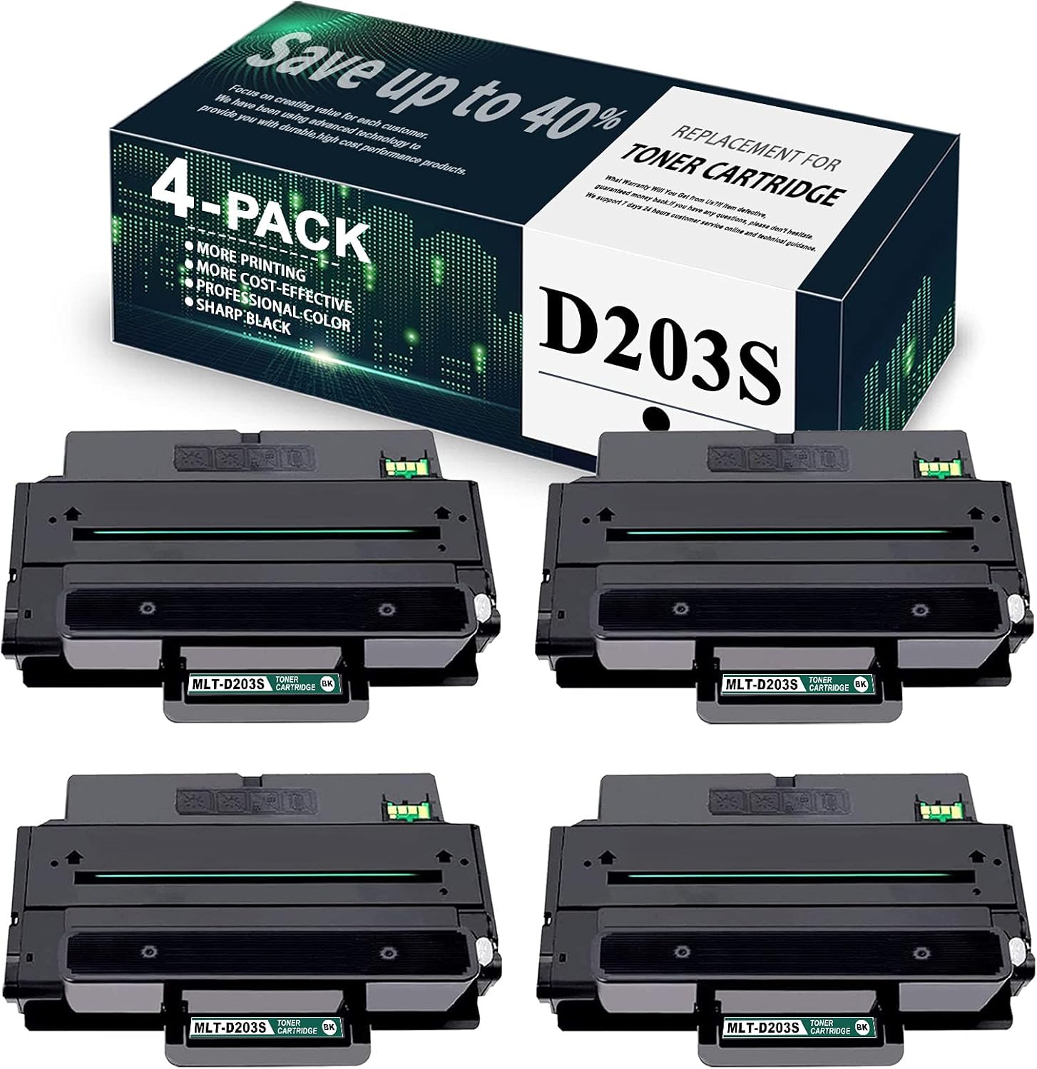 4 Pack D203S Compatible MLT-D203S MLTD203S Black Toner Cartridge Replacement for ProXpress M4070FR M3370FD M4020ND M3320ND M3870FW M4072 M3820DW Printer Toner Cartridge.