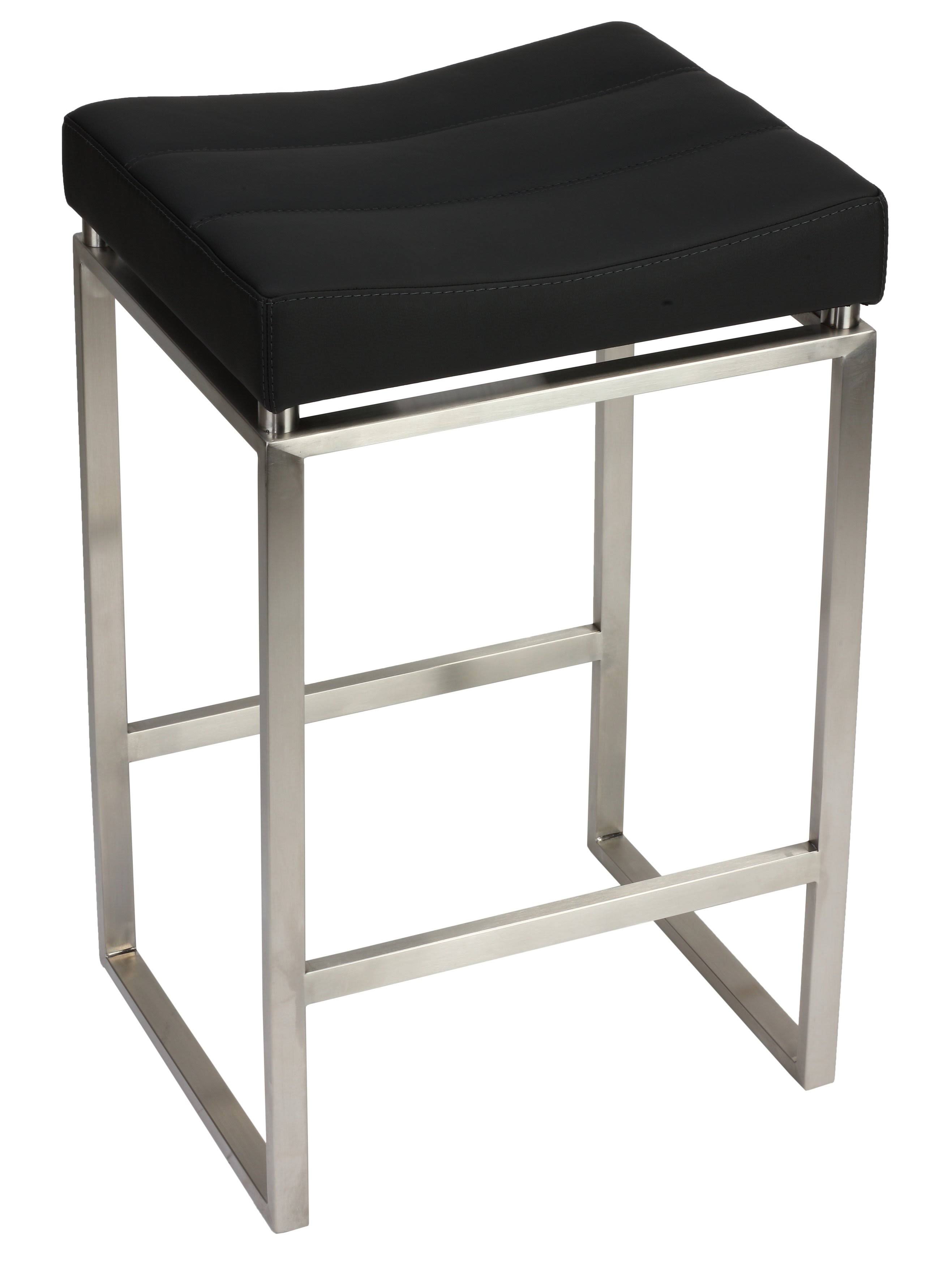 Cortesi Home Isis Counter-Height Stool in Brushed Stainless Steel, Black