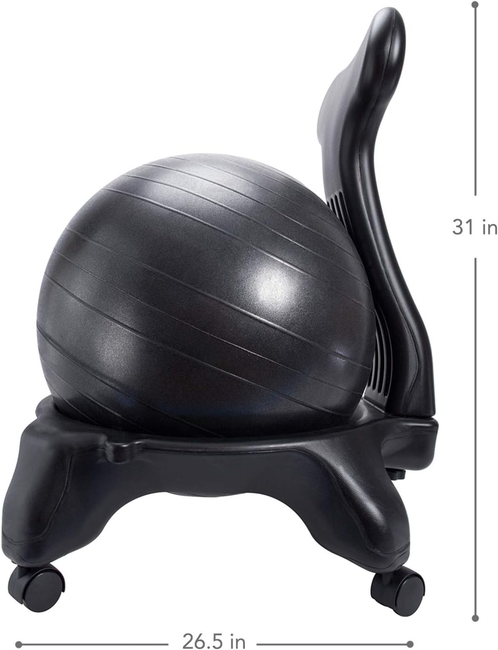 PharMeDoc Exercise Ball Chair with Back Support for Home and Office w/Exercise Yoga Balance Ball, Pump, Removable Back & Lockable Wheels