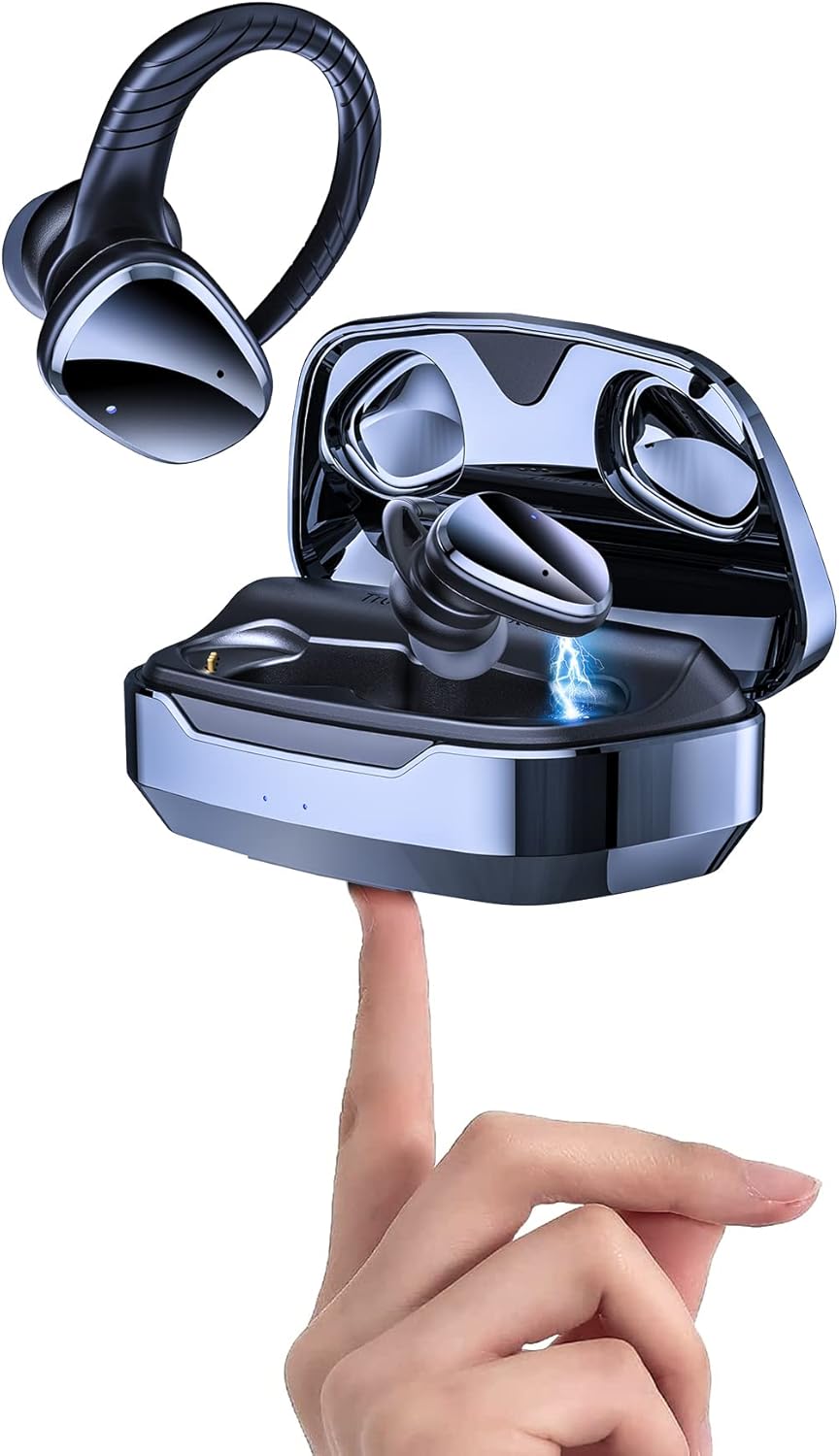 Bscame Wireless Earbuds with Earhooks,Sport Bluetooth Headphones in Ear with Charging Case Charge Phone,IPX7 Waterproof,TWS Deep Bass Stereo Headsets with Mic for Running Workout Exercise Gym(Gray) Pack of 2