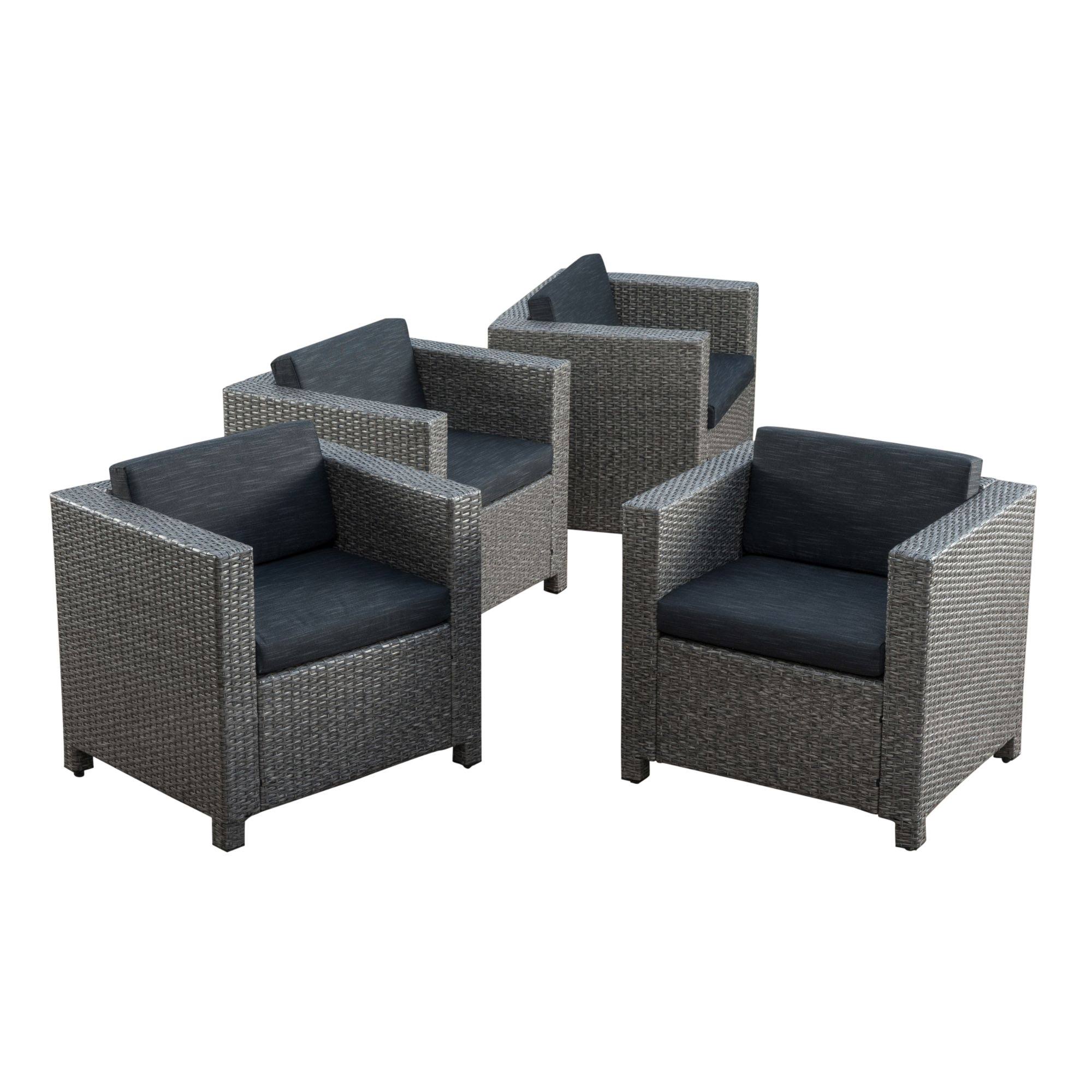 Set of 4 Gray and Black Contemporary Outdoor Club Chairs 29.5x22