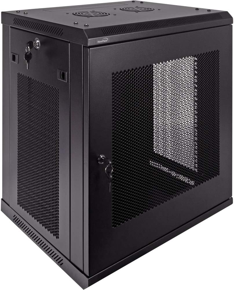 NavePoint 12U Deluxe IT Wallmount Cabinet Enclosure 19-Inch Server Network Rack with Locking Perforated Door 16-Inches Deep Black