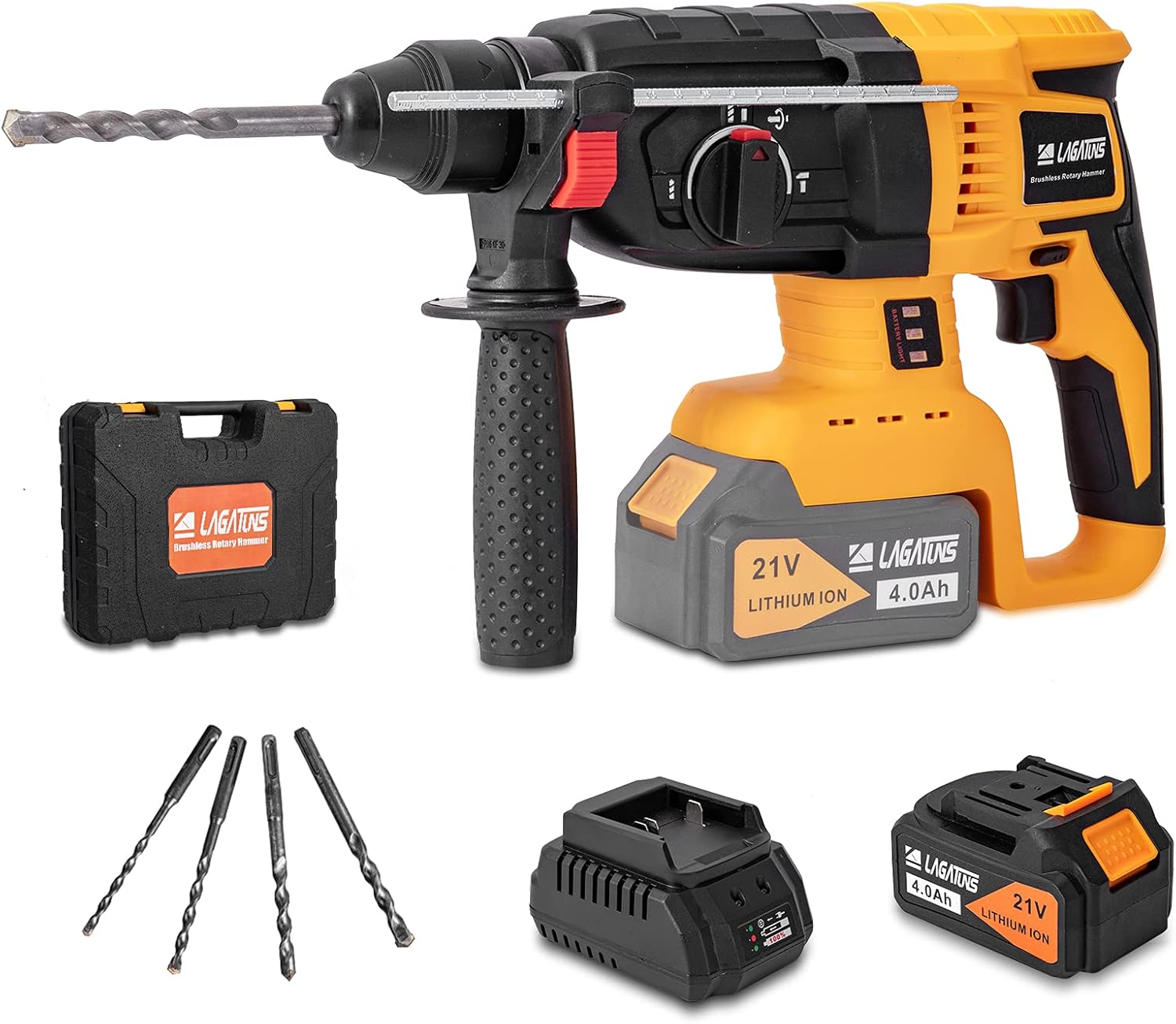 Rotary Hammer Drill ，3-in-1 Mode Brushless Impact Drill with Safety Clutch,with 21V 4.0Ah 2000mA Battery, SDS-Plus 1/2 inch