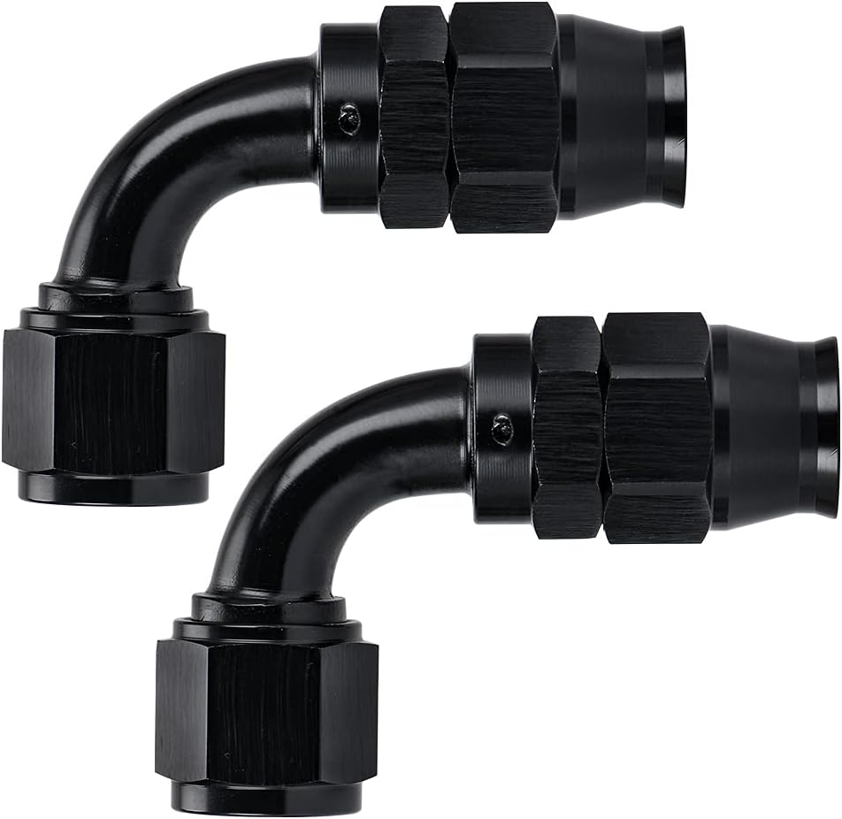PTNHZ 2PCS 6AN 90 Degree PTFE E85 Hose Fitting End Only For PTFE Nylon Stainless Steel Braided Oil Fuel Line Reusable Hose Adaptor Anodized Aluminum Alloy Black
