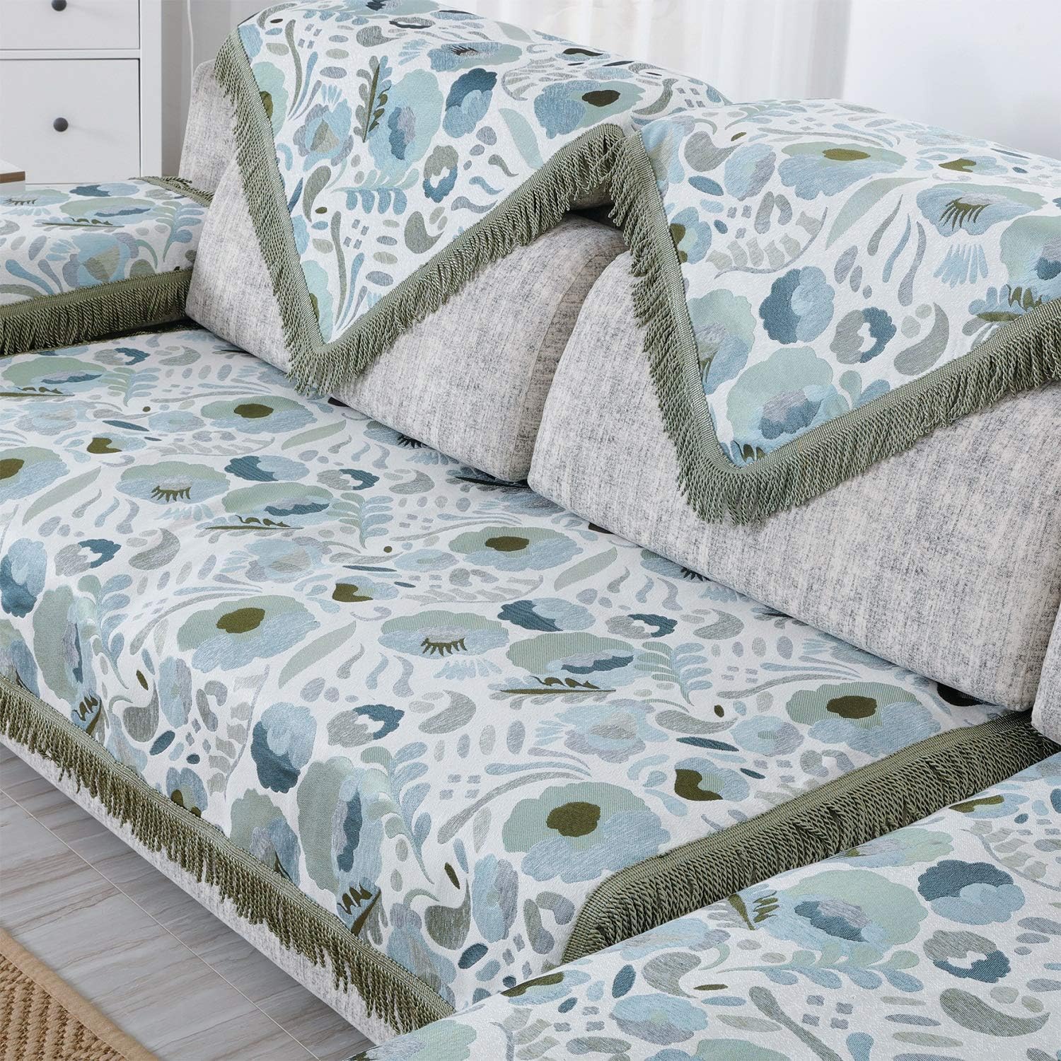 OctoRose Thick Linen Grey New and Improved Anti-Slip Grip Sofa and Couch Protector, Sectional Sofa Cover, with Removable and Adjustable Strap Color Grey/Black/Beige Mixed (35x82, Lin-Grey)