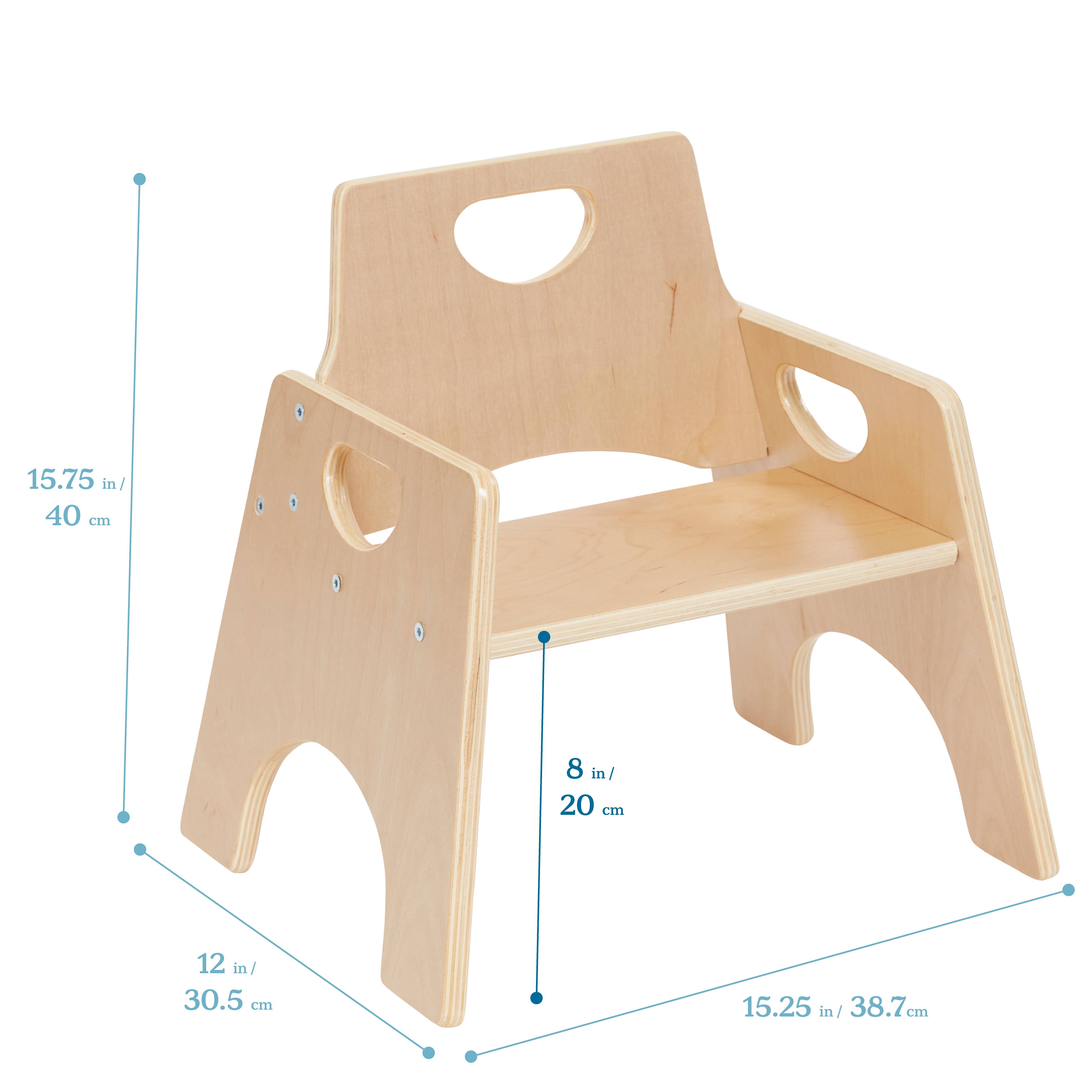 Ecr4kids Stackable Wooden Chair for Toddlers, Weaning Chair Seating Set, 8in Seat Height, 2-Pack