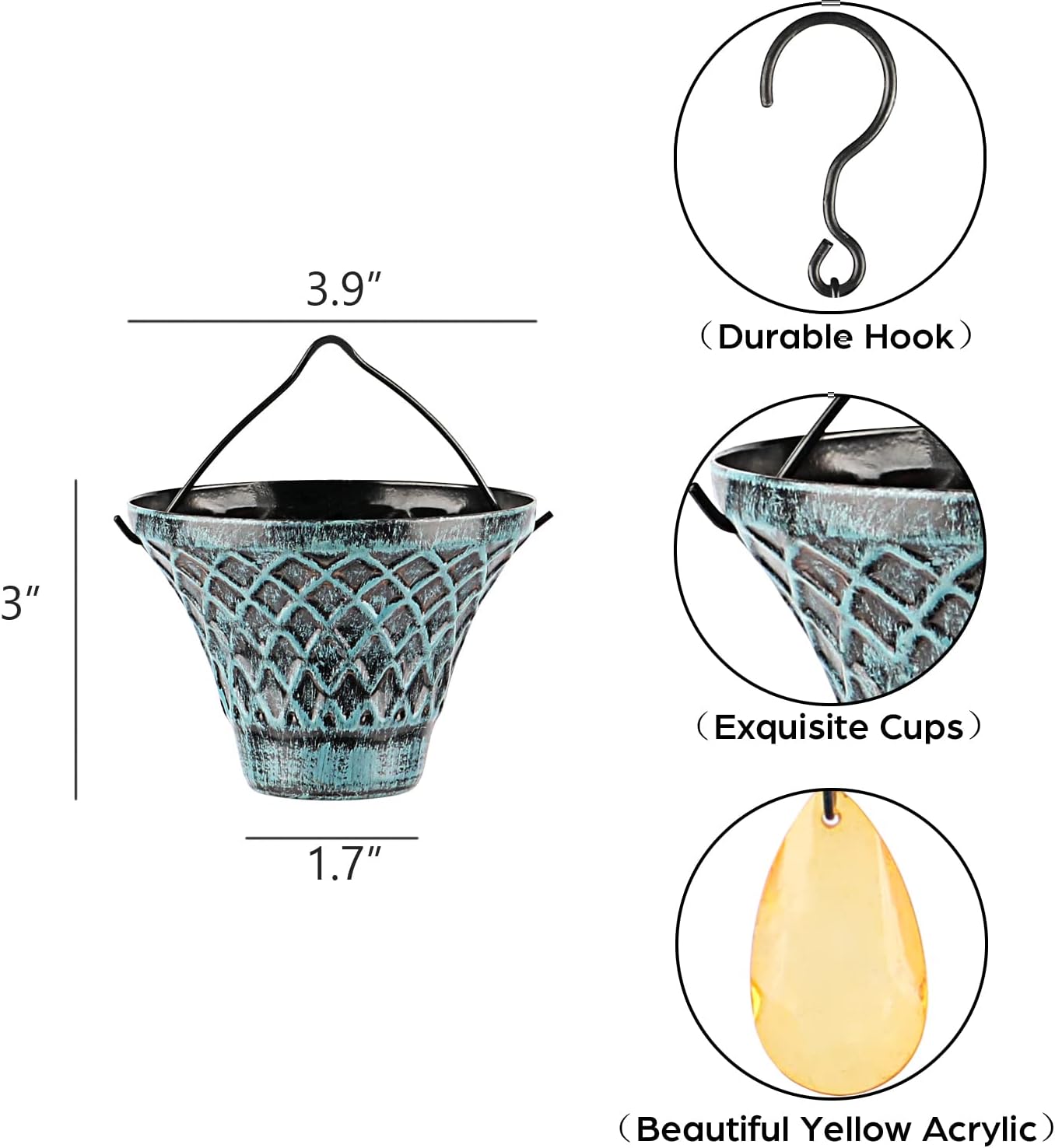 Tfro & Cile Rain Chain Decorative Gutter Downspout Substitution Garden Iron Blue Gird Diverter with Adapter - 8 1/2 FT Length Pack of 2