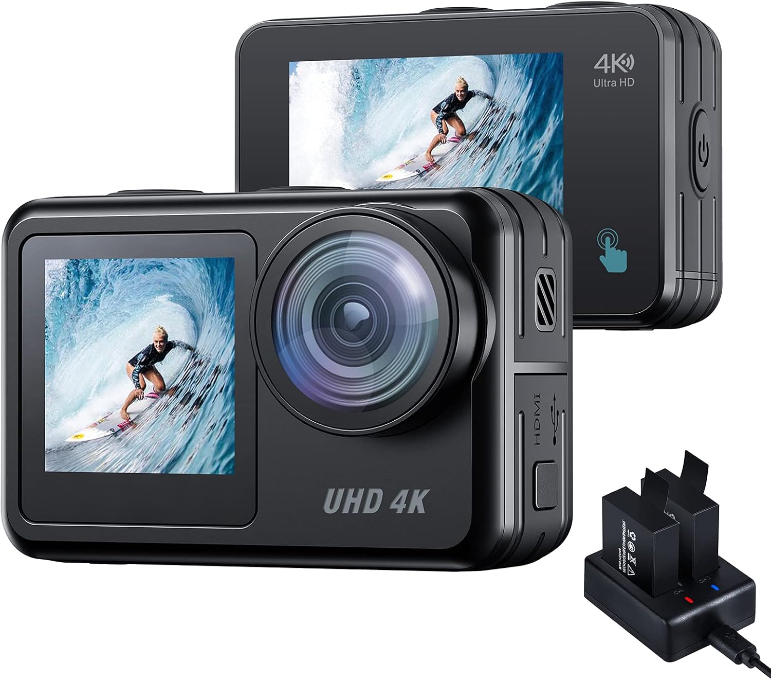 Waterproof Action Camera 4K 20mp ACTMAN 131 ft Underwater Camera Camcorder Dual Screen WiFi Touch Screen Vlog Camera EIS Remote Control Sport Camera with Charger and 2X 1350mAh Batteries