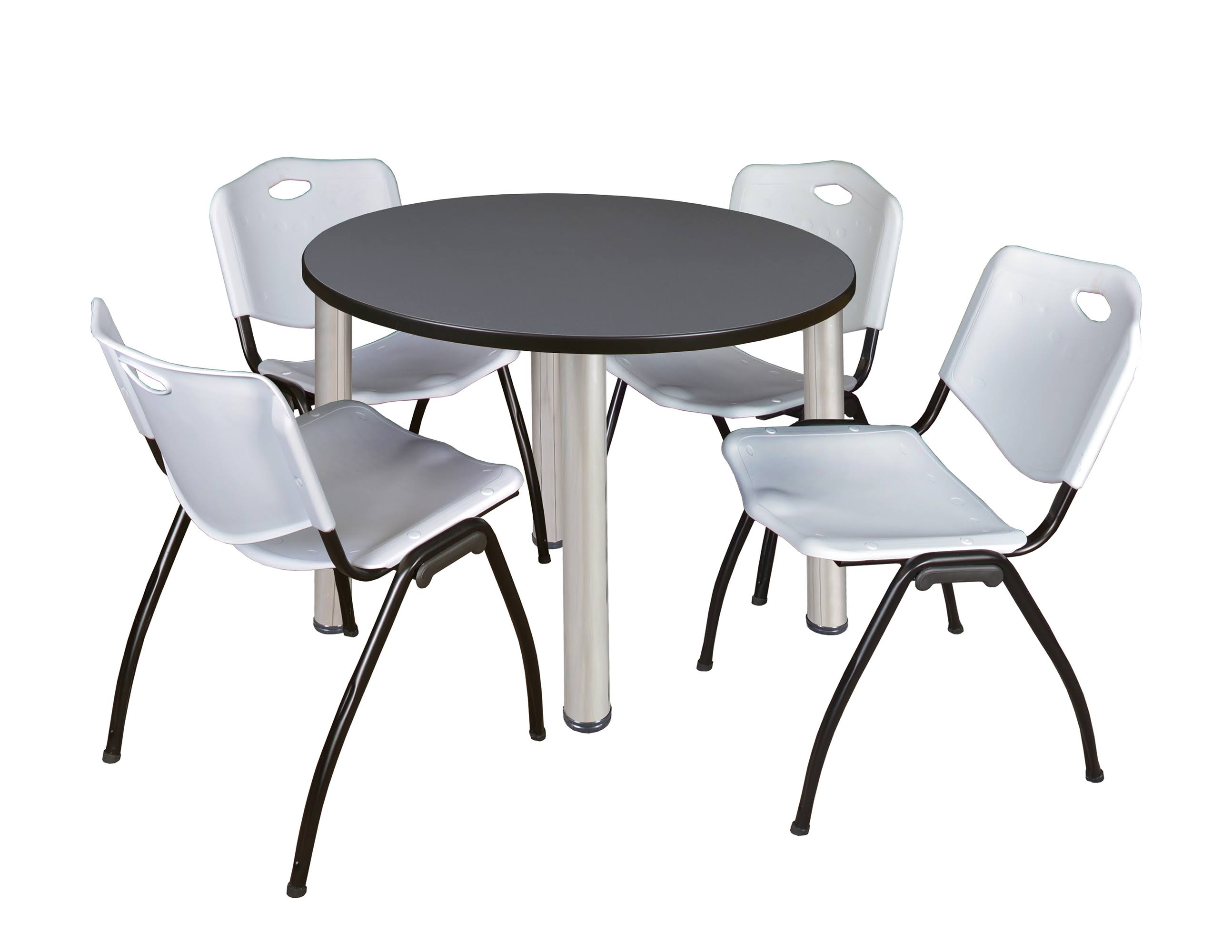Regency Kee 42x22 Round Breakroom Table- Maple/ Chrome u0026 4 &M& Stack Chairs- Grey
