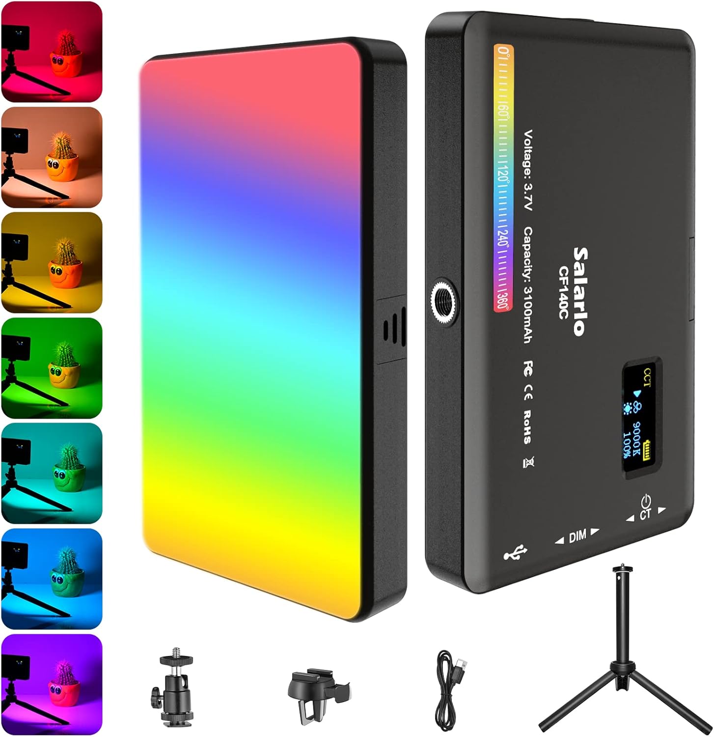 RGB Video Light Portable LED Camera Light Panel 360° Full Color LED Camera Light CRI95+ Dimmable 2500K-9000K, 3100mAh Rechargeable LED DSLR Lighting for Photography, Video Conference, YouTube, TikTok Pack of 2