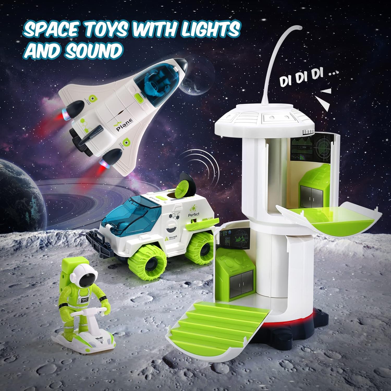 Space Toys Space Adventure Toys with Lights and Sound, Space Shuttle Toys Space Rover Space Station 2 Astronaut Figurine , Gifts for Boys and Girls, Space Toys for Kids 3+ Years Old.