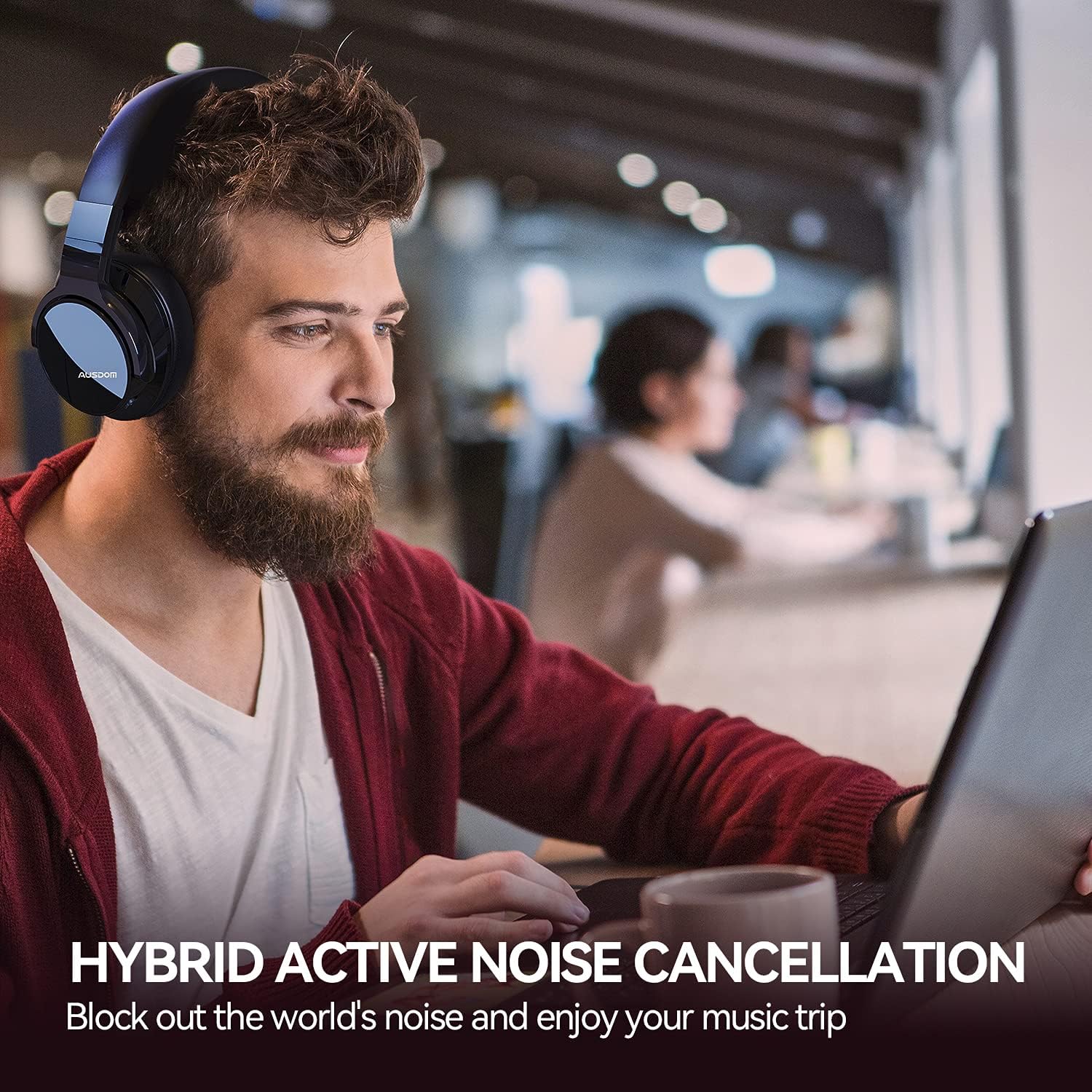 Bluetooth Headphones Noise Canceling, AUSDOM ANC8 Wireless Over-Ear Audifonos Inalambricos with CVC8.0 Microphone, Foldable with Carrying Case and Comfortable for Bus Subway Train Airline Travel Pack of 2