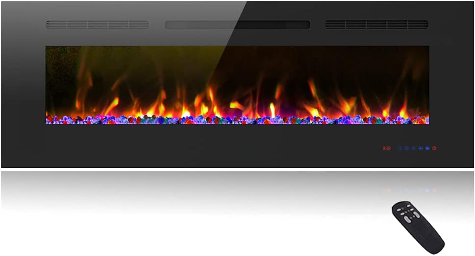 Cheerway 50 inch Electric Fireplace with Heater, Wall Mounted & Recessed Electric Fireplace Insert, Linear Wall Fireplace w/ Thermostat, 13&times;13 Flame Color, Remote & Touch Control w/ Timer, 750W/1500W