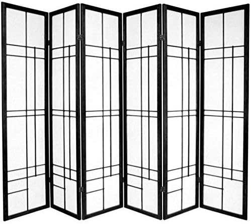Oriental Furniture 6 ft. Tall Eudes Shoji Screen - Black - 4 Panels