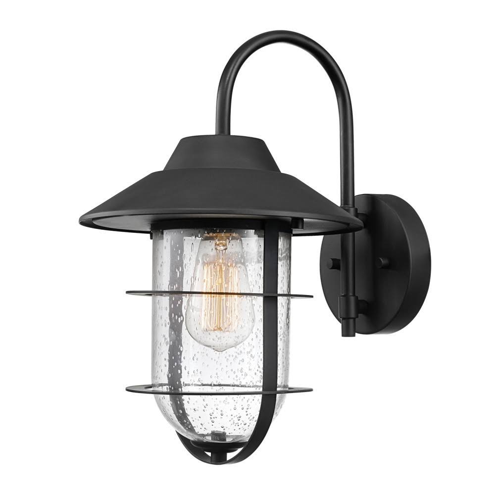 Globe Electric Matthews Outdoor Indoor Wall Sconce, Matte Black, Seeded Glass 44333