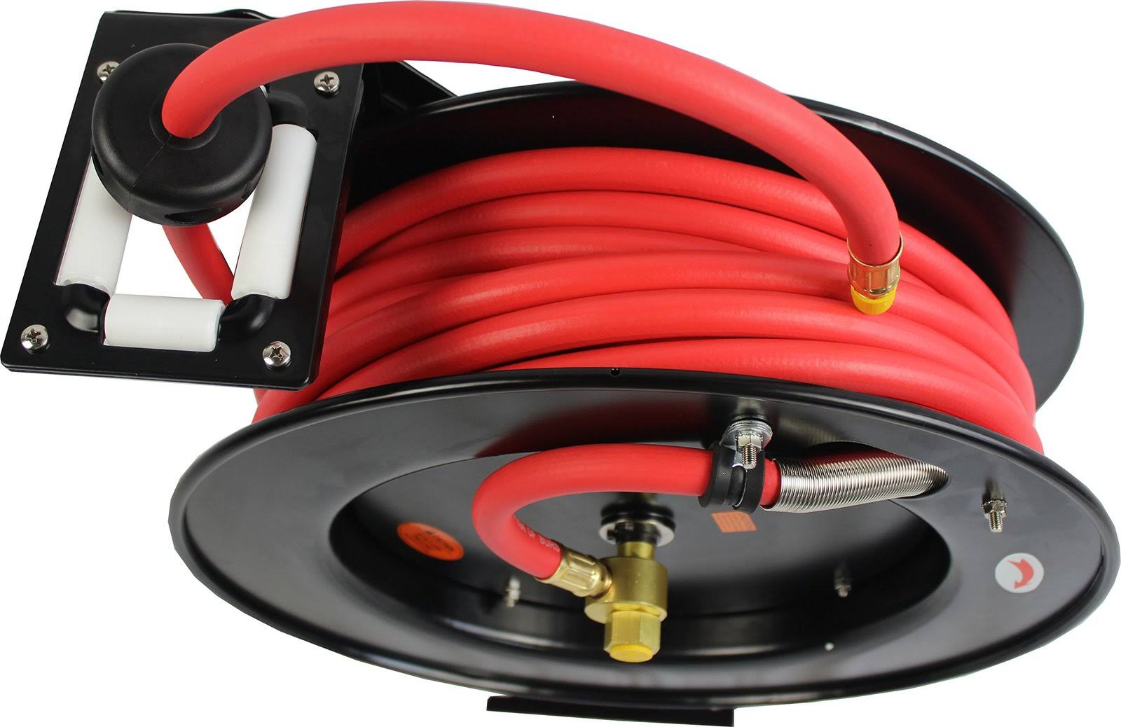 Maxworks 80720 50ft Auto Rewind Retractable Reel with 3/8x22 x 50& Air Hose with Brass Fittings