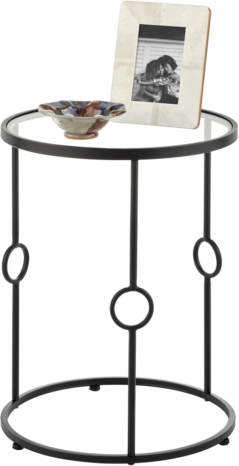 mDesign Round Metal & Marble in-Lay Accent Table - Side/End Table - Decorative Legs, Marble Top - Home Decor Accent Furniture for Living Room, Bedroom - Brass/Marble