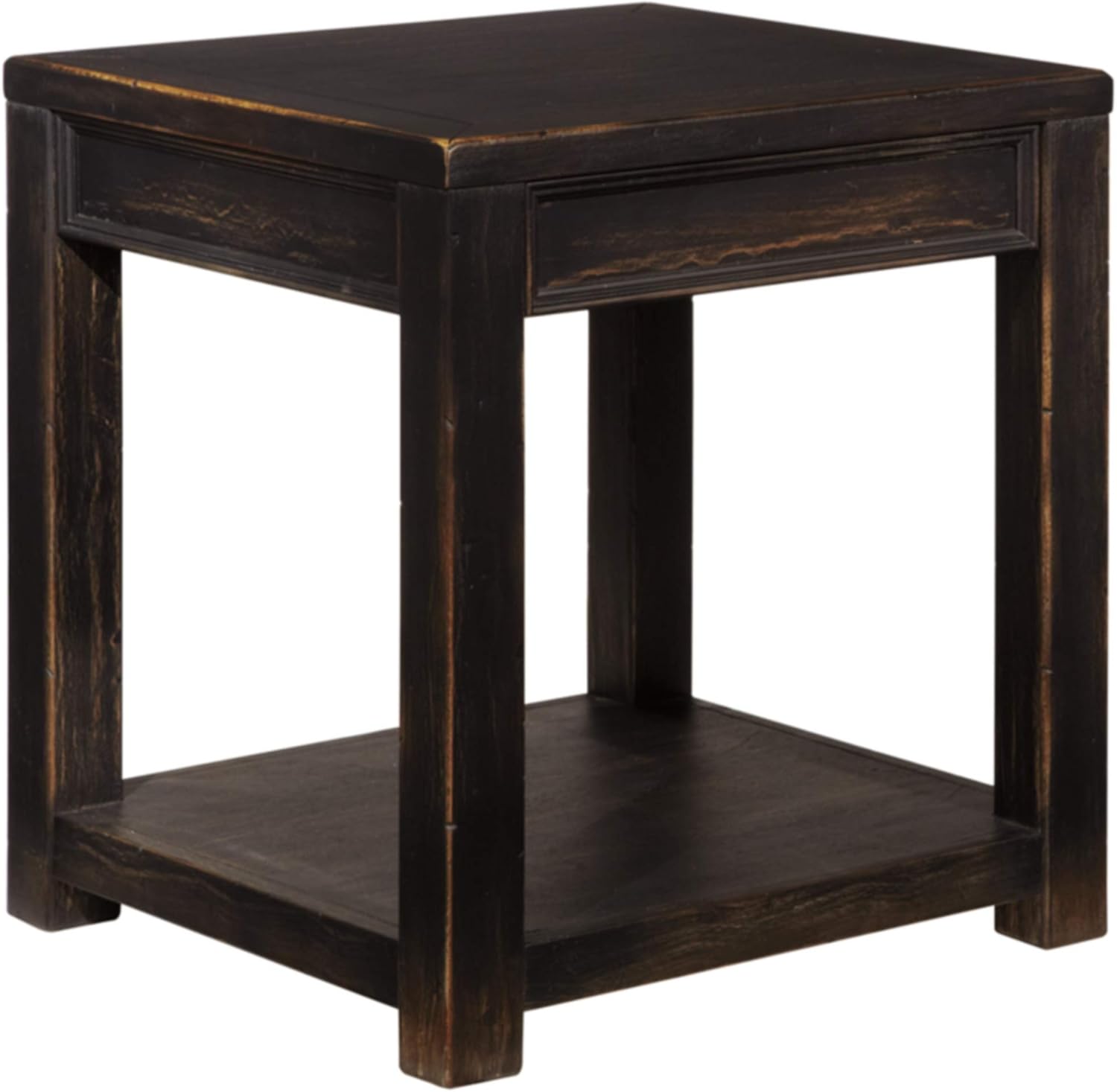 Signature Design by Ashley Gavelston Rustic End Table with Base Shelf, Weathered Black
