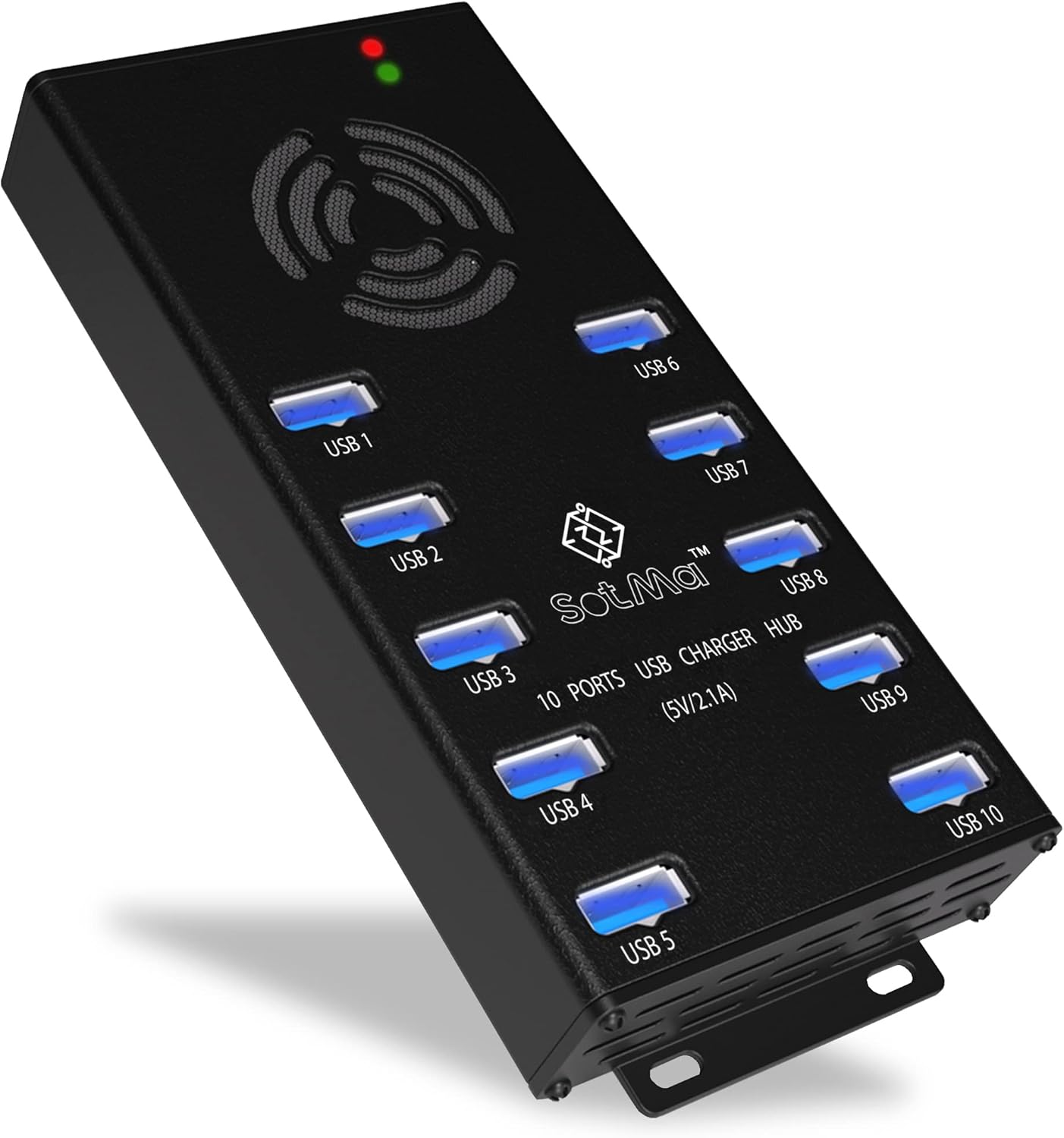 Premium Design USB 3.0 Hub - Multi-Safety Protection 10-Port Powered USB Hub 3.0 with AC Adapter - USB Splitter with Cooling Fan and Mounting Brackets - Aluminum Charging Hub for Multiple Devices