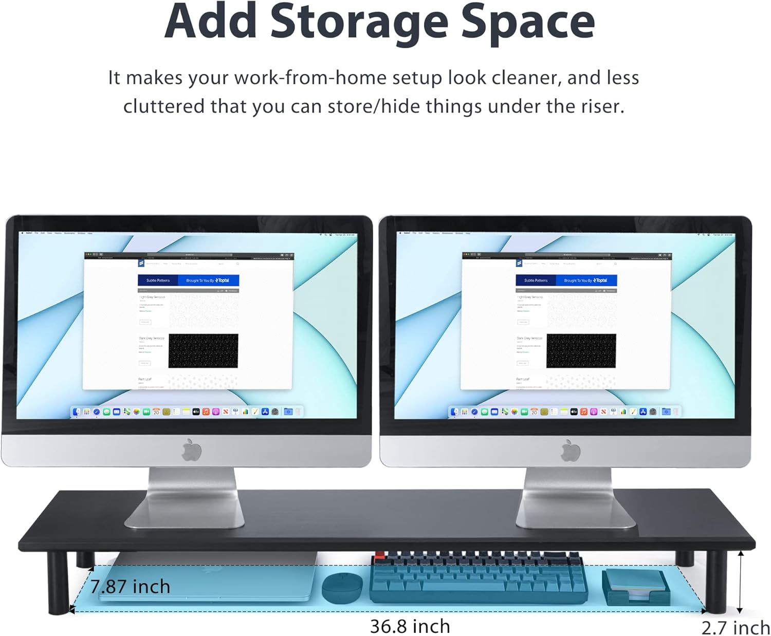 Bamboo Extra Long Dual Monitor Stand Riser for Computer Screen, ROCDEER Bamboo Supports Heavy Monitors, Printers, Laptops or TVs up to 130lbs, Black Pack of 2