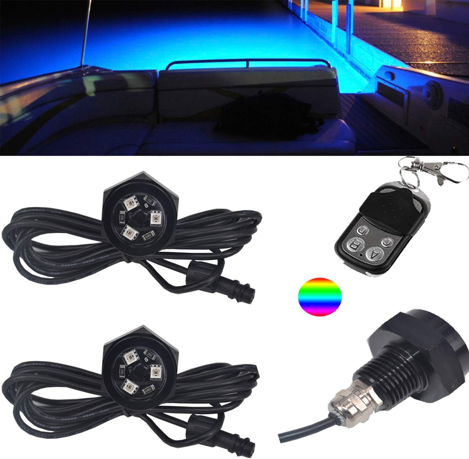 NBWDY RGB LED Boat Drain Plug Underwater Light, 9W/12V, 50000hr Lifespan ,Garber-Fishing, Swimming, Diving, 1/2