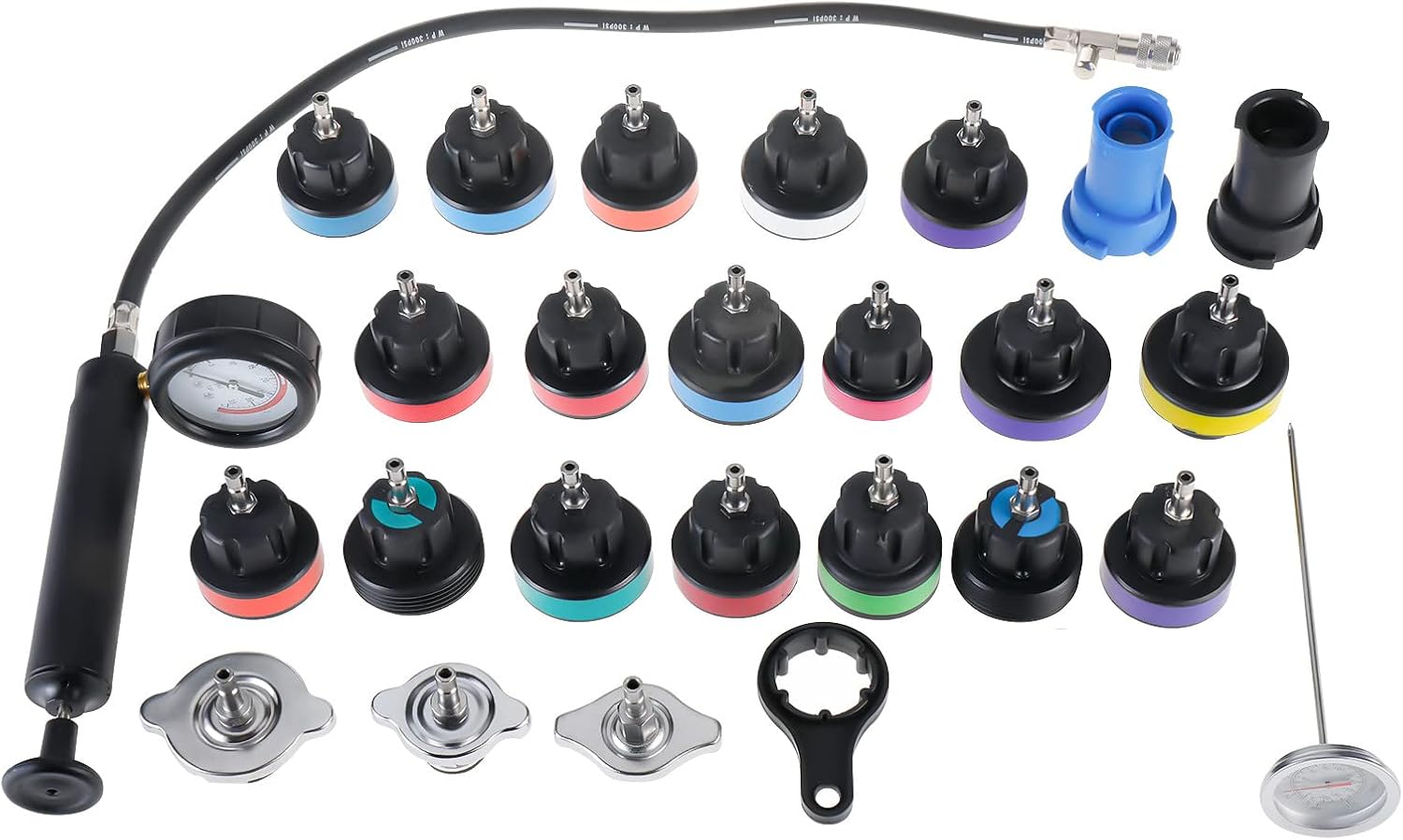 KUNTEC 25pcs Universal Radiator Pressure Tester and Vacuum Type Cooling System Pressure Leak Tester Kit