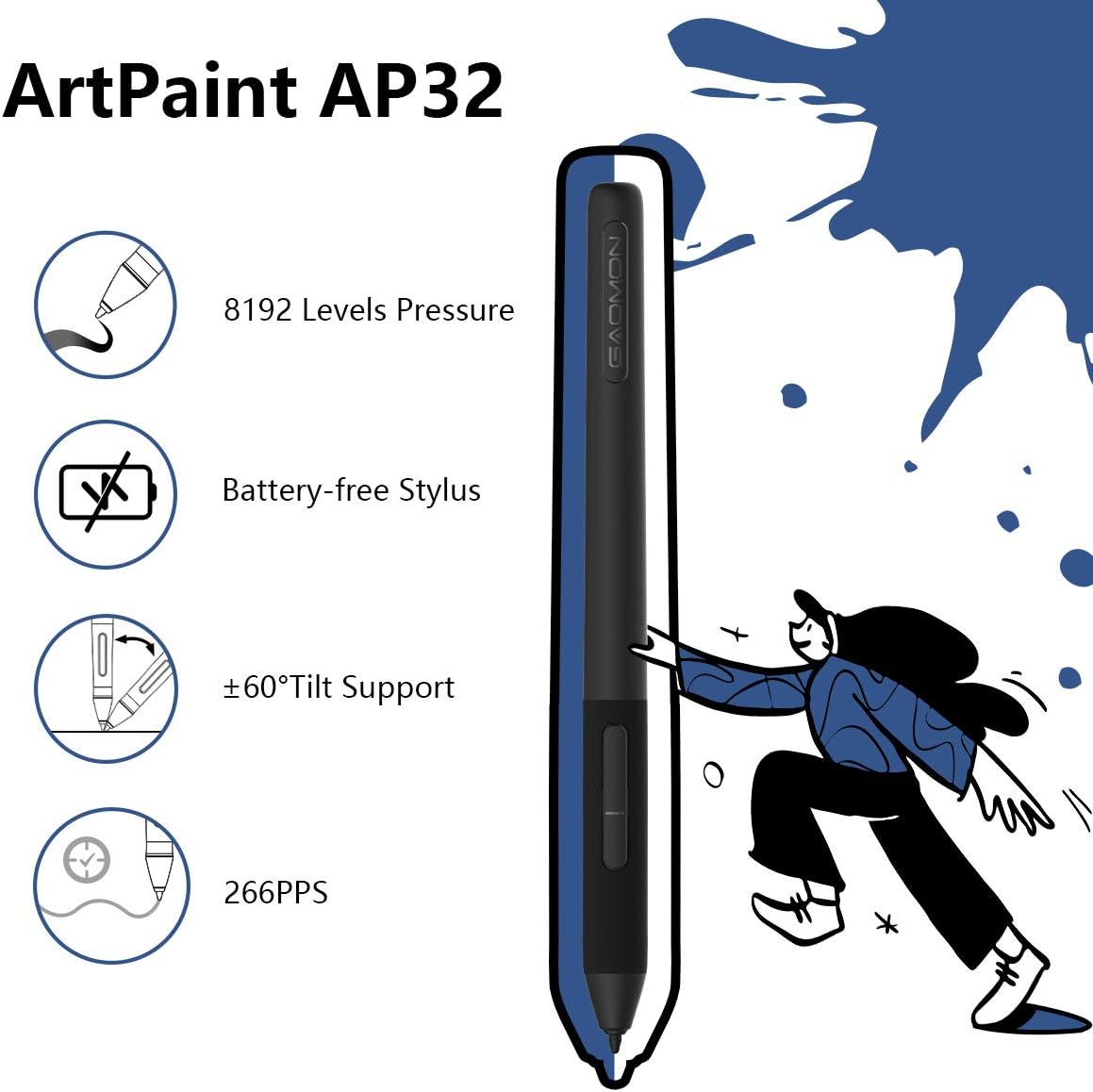GAOMON M1230 12’' Android OS Supported 42 Customizable Express Keys 60 Degree Tilt Support Graphics Drawing Pen Tablet with 8192 Pen Pressure Sensitivity Battery-Free Stylus Pack of 2