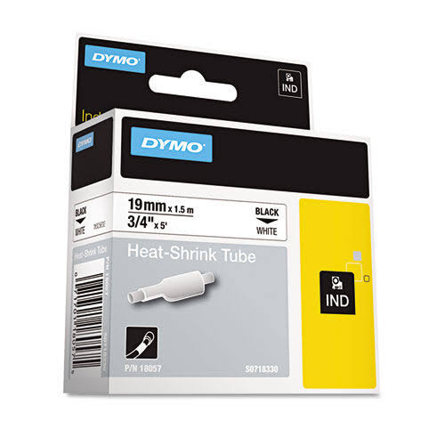 Dymo 18057 Rhino Heat Shrink Tubes Industrial Label Tape,3/4x22 x 5 ft,White/Black