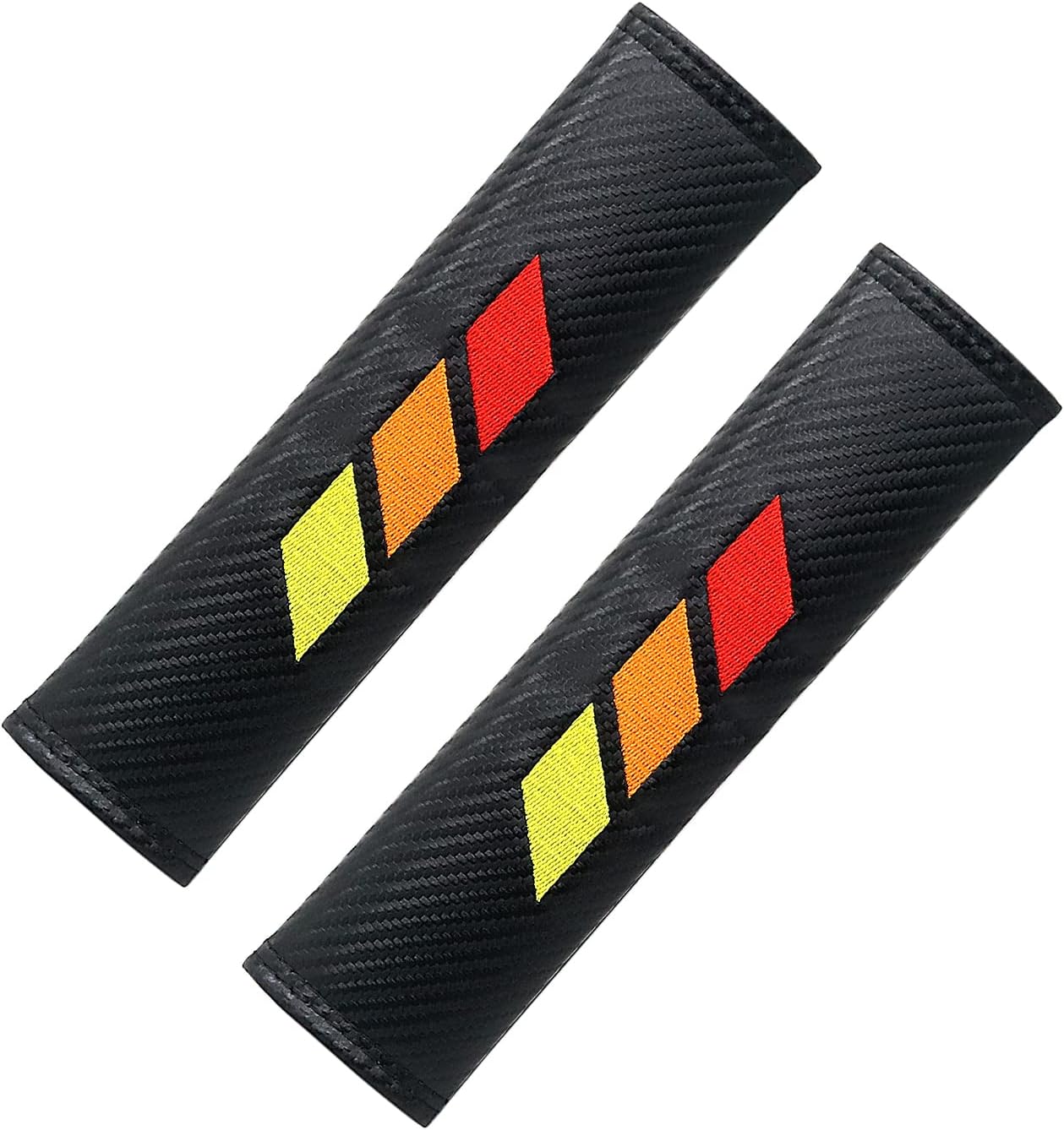 MOCHENT Tricolor Seat Belt Shoulder Pads for Toyota Tacoma 4Runner Tundra Rav4 Highlander Accessories, Leather Seat Belt Covers with Retro Classic Embroidered Logo (1Pair, Red/Orange/Yellow)