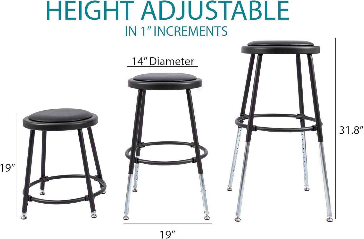 Stand Up Desk Store Stackable Adjustable-Height Classroom Office Workstation Stool (Black, 2 Pack)