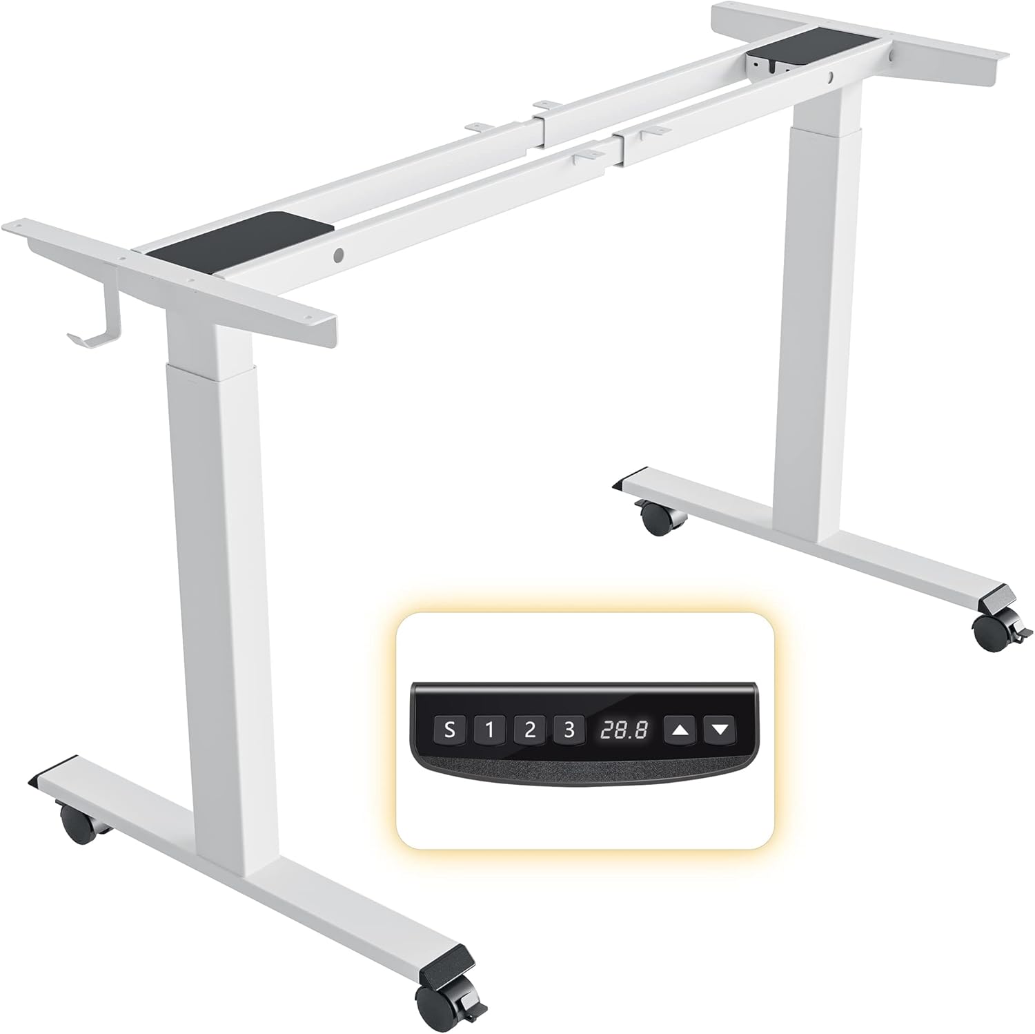 FEZIBO Dual Motor Height Adjustable Standing Desk Frame, Adjustable Desk Legs for 43 Inches to 59 Inches Desk Tops, Home Office Sit Stand Desk Base, Black (Frame Only)