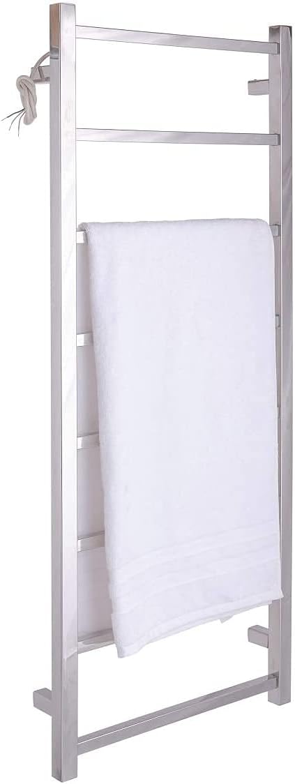 CBA Luxury Towel Warmer Wall Mounted Square Electric Towel Stand with Switch, Electric Heated Towel Warmer Rail Rack with 8 Bars, 1200 X 500 mm, 304 Stainless Steel