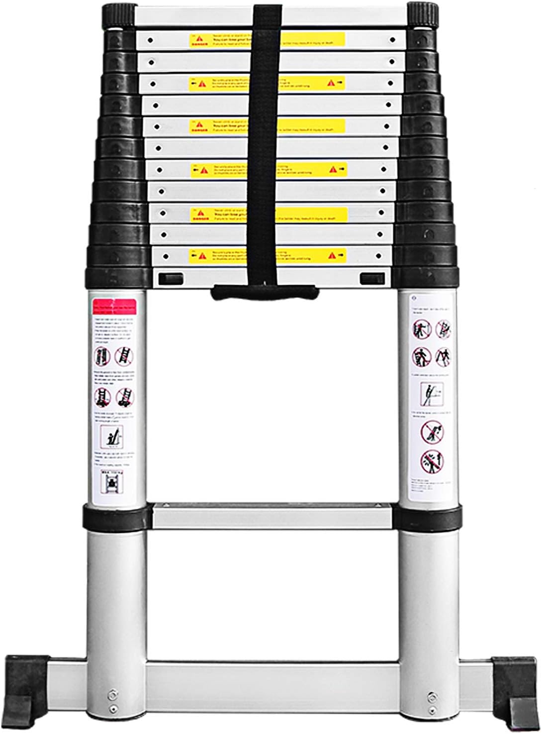 Todeco 15.5 FT Aluminum Telescoping Extension Ladder with Stabilizer Bar,One Button Retraction Telescopic Collapsible RV Ladder,Soft-Close and Pinch-Free EN131 Certified,Max Load 330 lbs