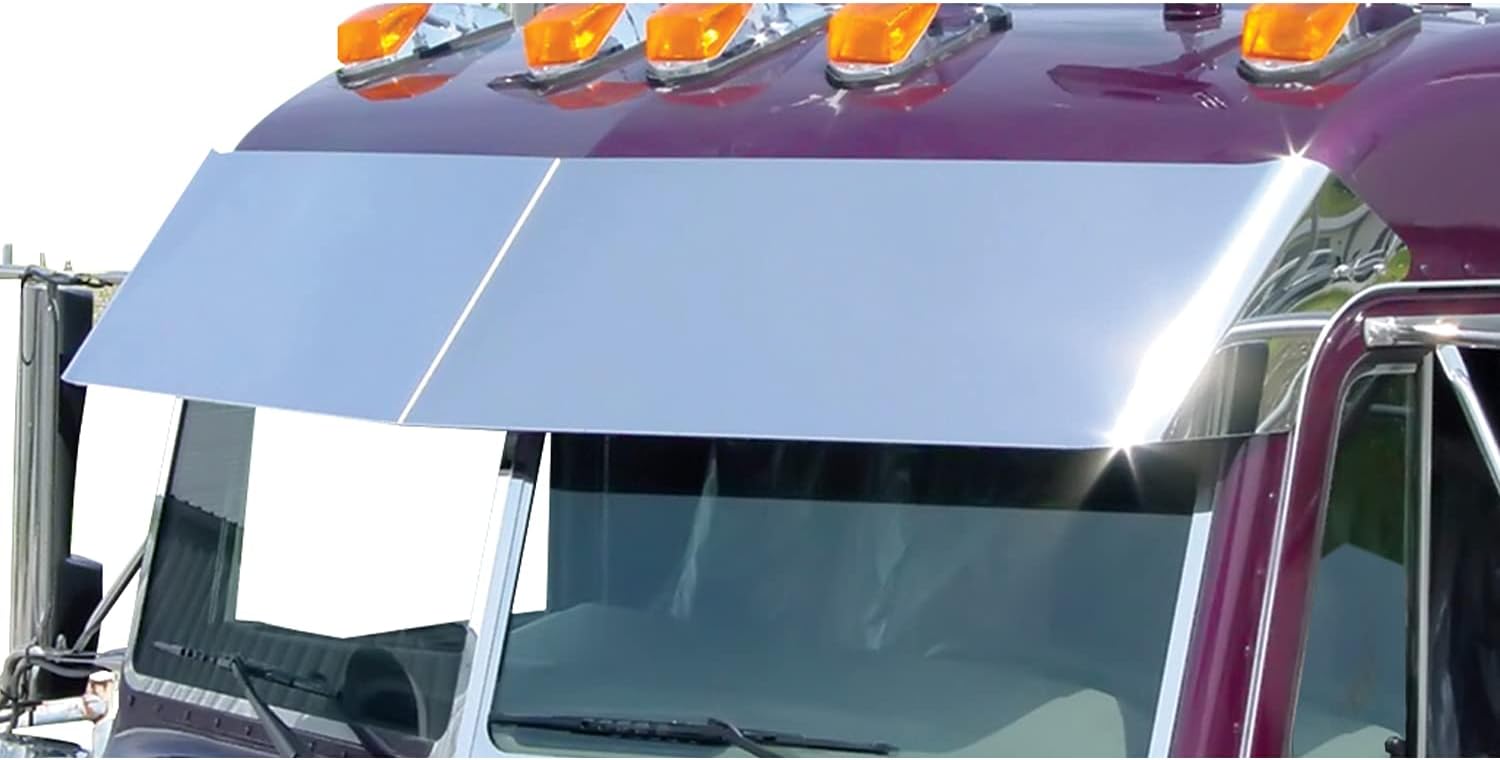 RoadWorks Stainless Steel 13.5&rdquo; Blind Mount Drop Visor for 1995-2005 Peterbilt Ultracab