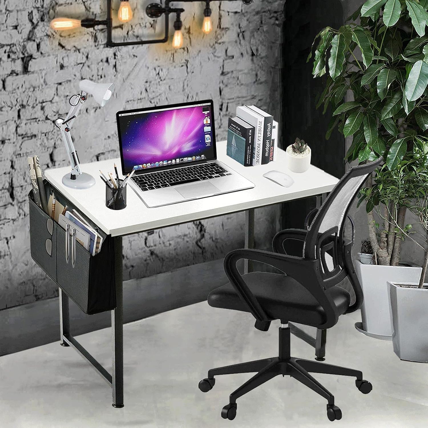 White Gold Mini Computer Desk Small Home Office Modern Writing Table for Student Teens Study Bedroom Work PC Laptop Desks, 31 inch with Gold Legs Pack of 2