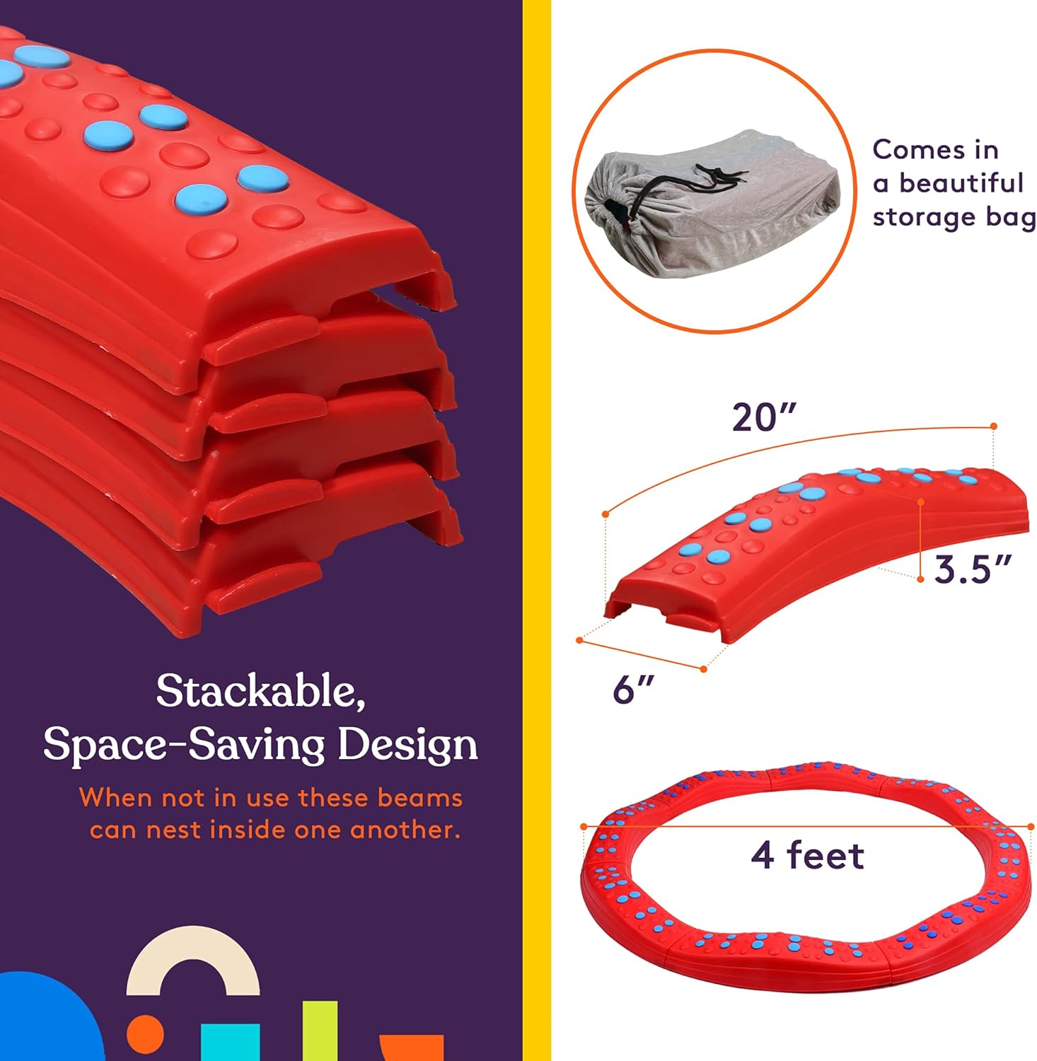 Special Supplies Wavy Circle Balance Beams Stepping Stones for Kids, 8 Pc. Set, Non-Slip Textured Surface and Slip Resistant Floor Rubber Edges, Promote Agility, Strength, Active Play