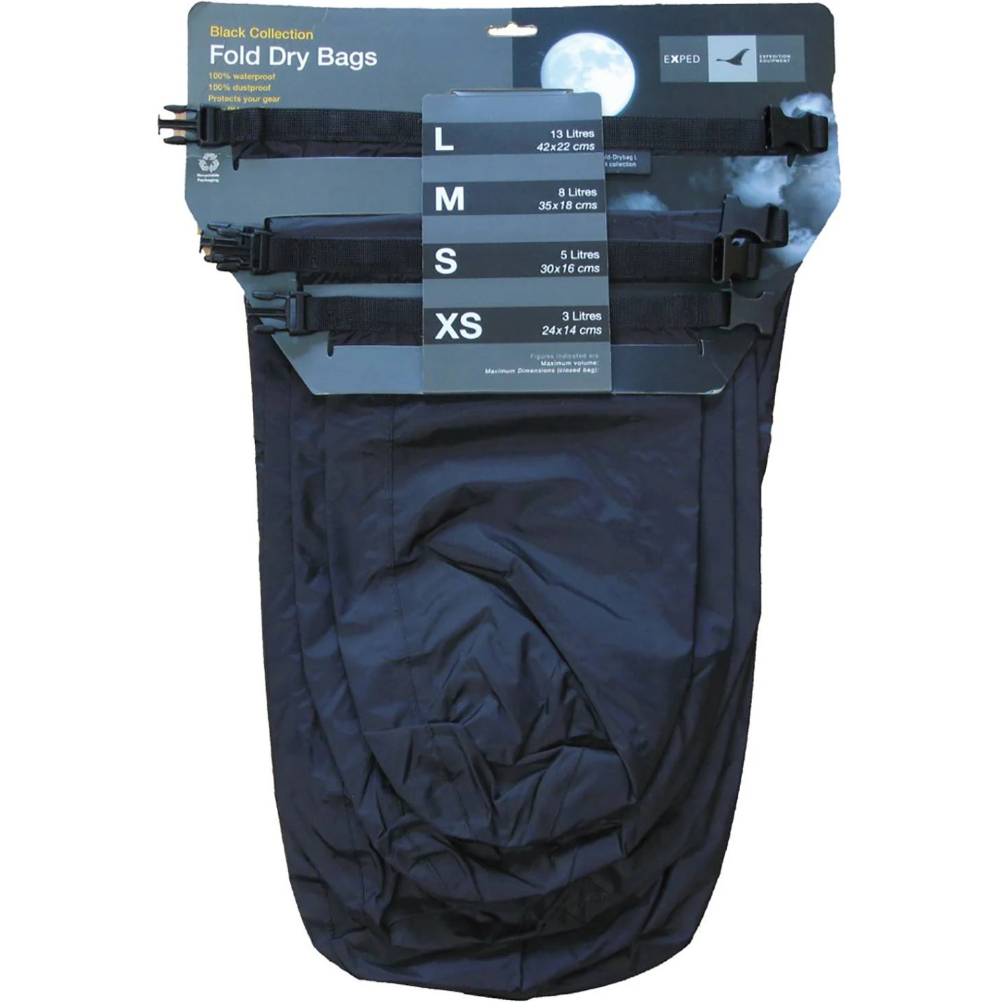 Exped Fold Drybag Black 4 Pack (X-Small - Large) 29L