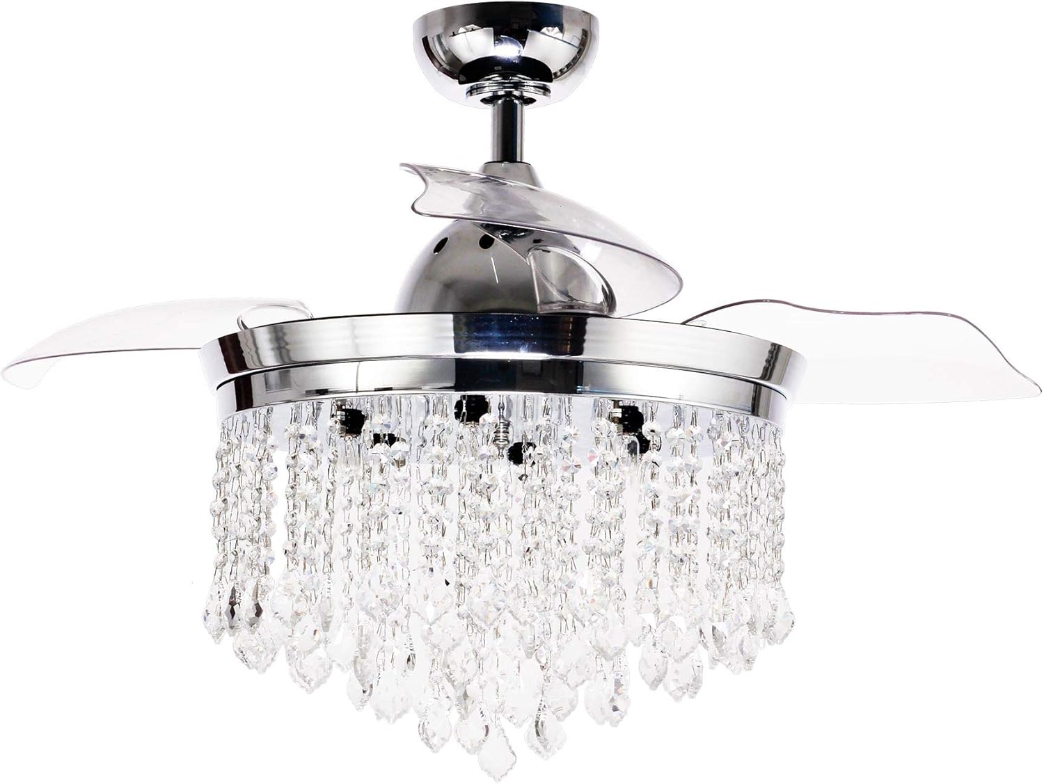 Ceiling Fans with Lights 42 Inch Modern Crystal Chandelier Ceiling Fan with Remote Control, Retractable Blades, Chrome Finished