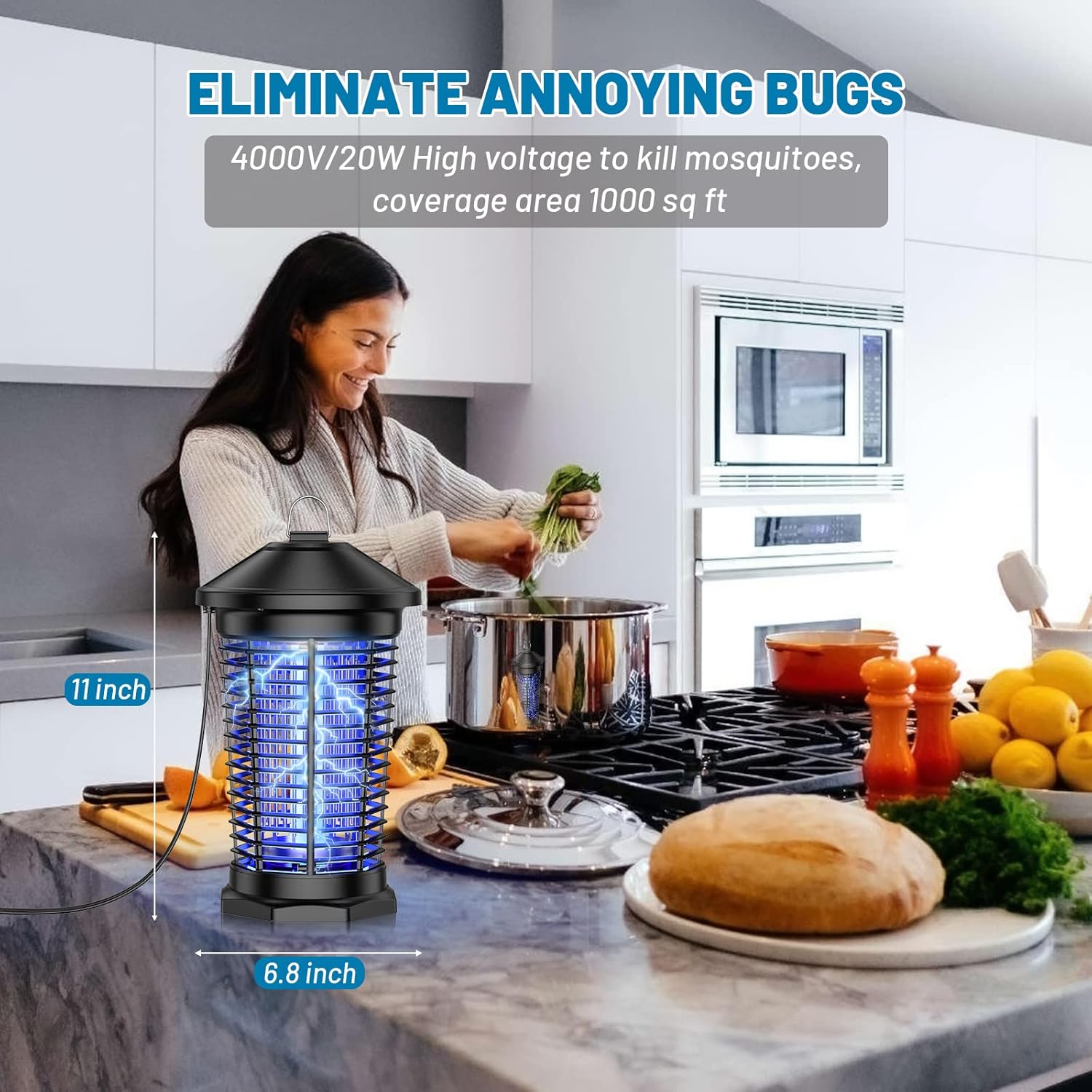 Bug Zapper Outdoor,Jinyeda Electric Mosquito Zapper Indoor 20W with Bug Light,4000V High Powered Fly Trap Mosquito Killer Insect Killer Fly Zapper for Home Backyard,Patio,Camping