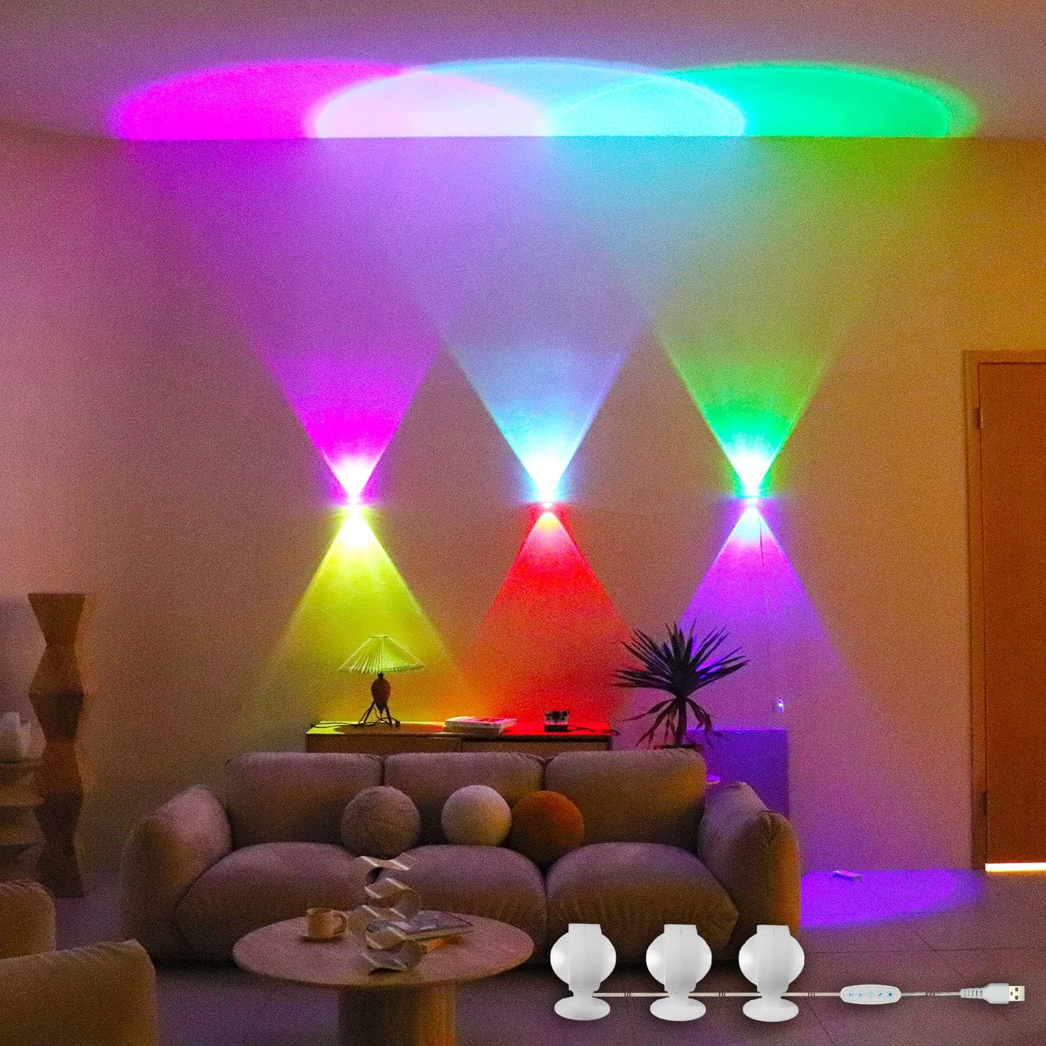 ACNCTOP Novelty Ambient and Mood Lighting 360&deg; Rotating DIY Wall Art Decor RGB Bar LED Wall Light for Bedroom,Living Room,Room,Hallway,Stair,Modern Home Decoration