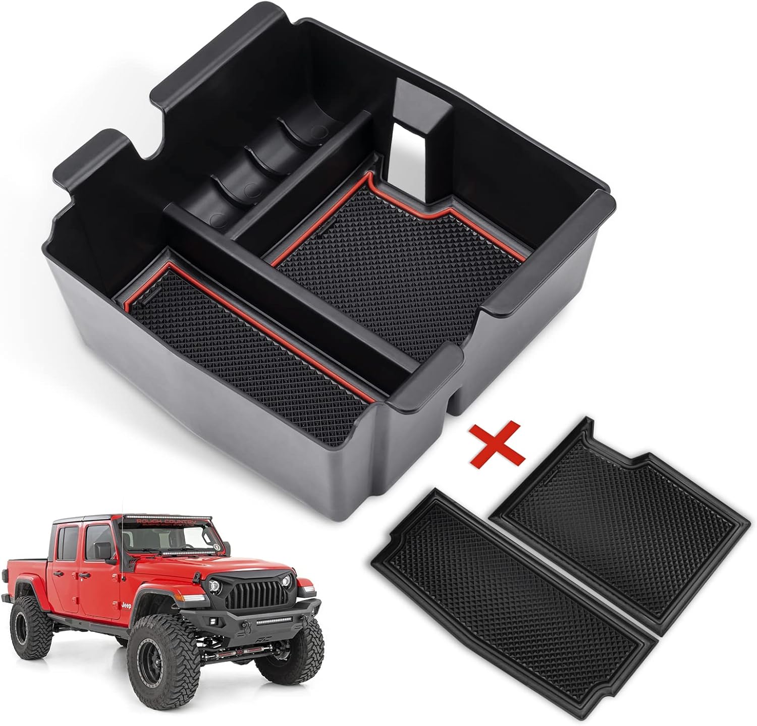 CreeKT Center Console Organizer Tray for Jeep Wrangler JL JLU 2018-2022 and Jeep Gladiator JT Truck 2020-2022/4xe 2021 2022 Accessories, Armrest Storage Box with 2 mats