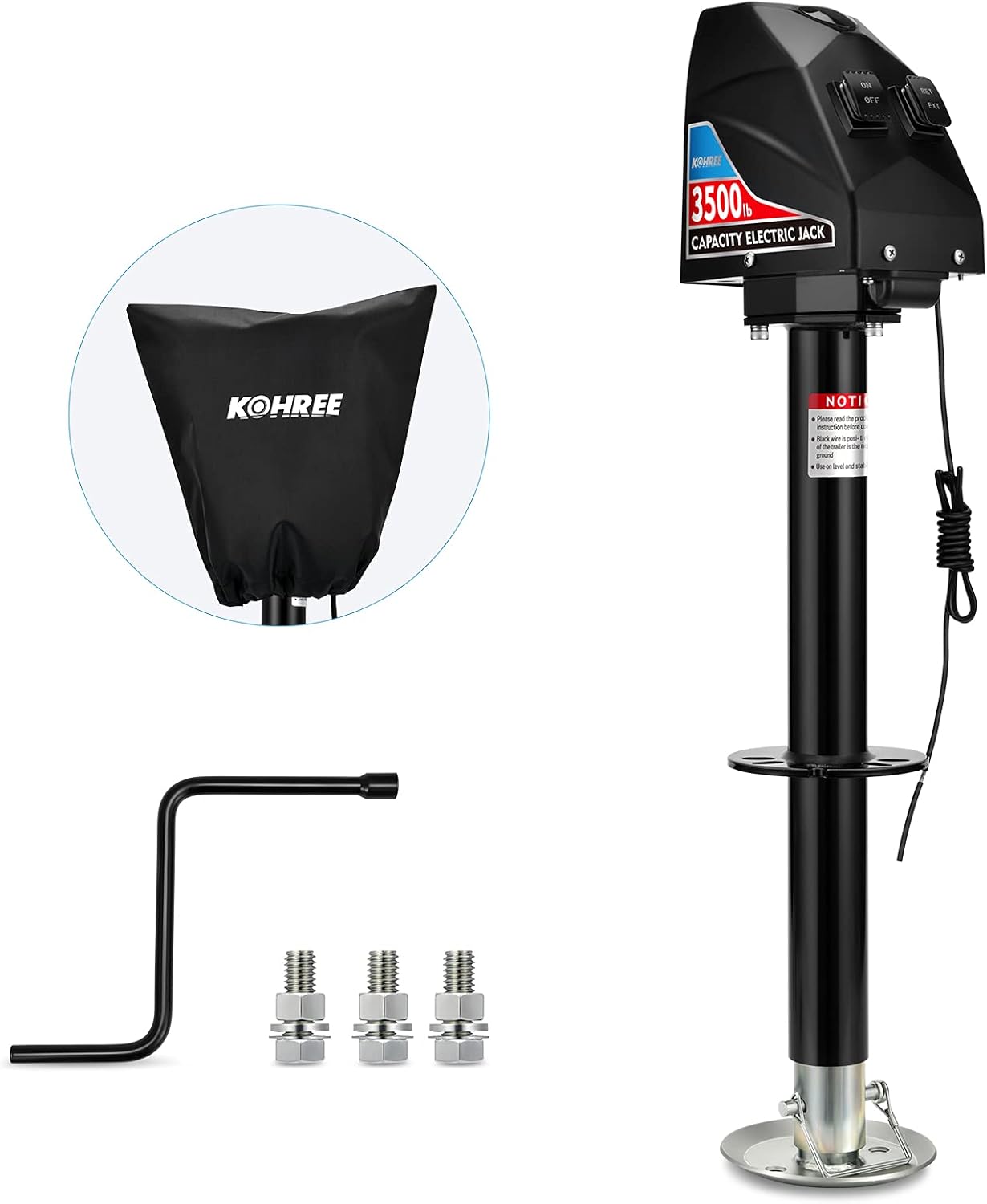 Kohree Electric Trailer Jack A-Frame up to 3900lbs, RV Electric Power Tongue Jack for Travel Trailer Camper, with Drop Leg & Weatherproof Jack Cover, 22