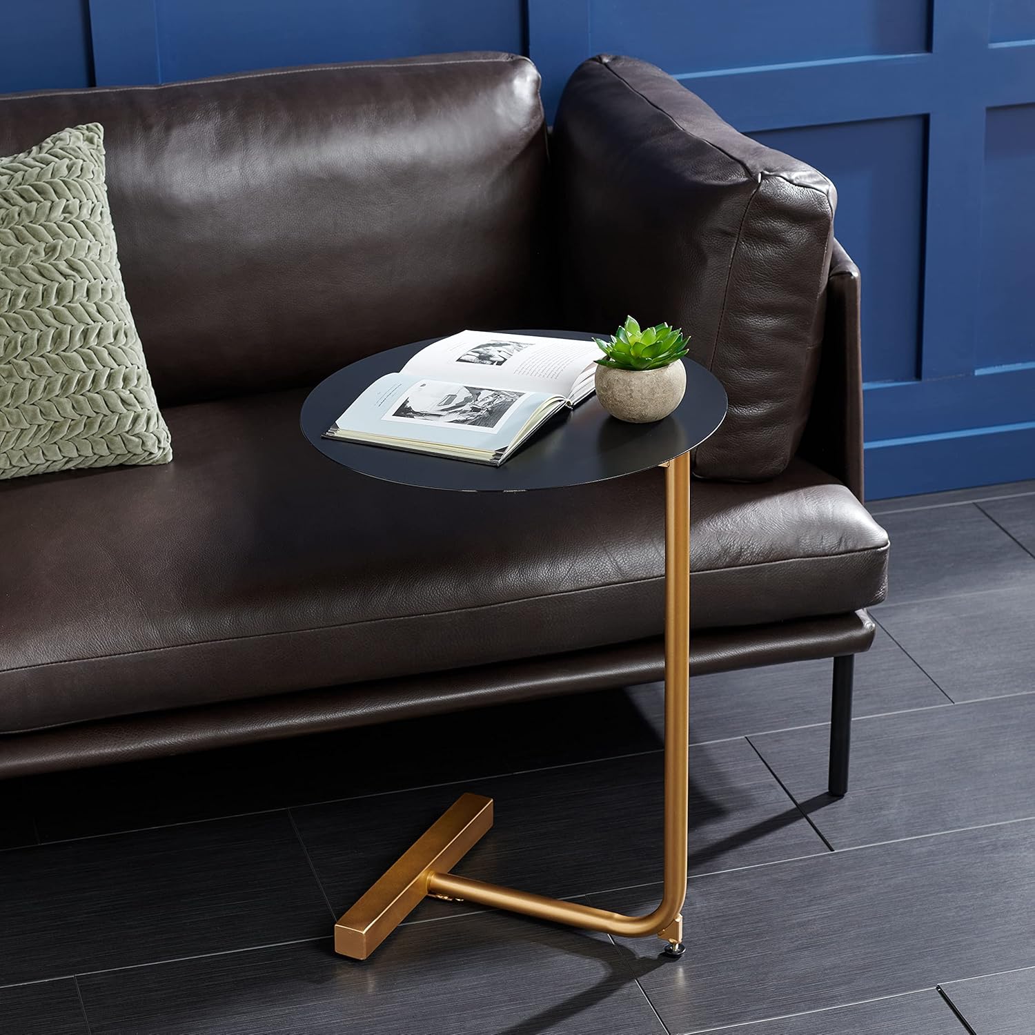 SAFAVIEH Home Collection Haylee Black/Gold Round Living Room Accent Drink Side Table ACC8002A Pack of 2