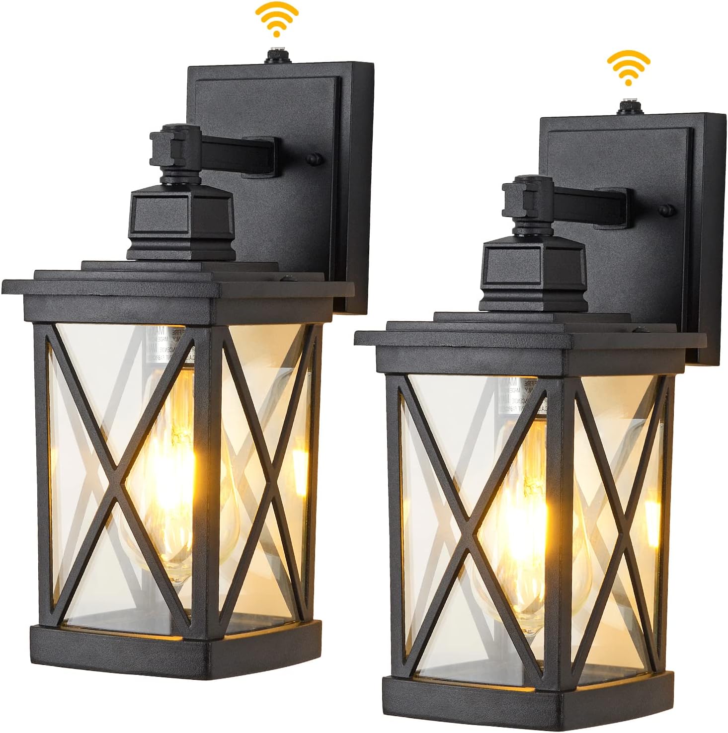 Motion Sensor Outdoor Wall Sconces 2-Pack Modern Dusk to Dawn Exterior Light Fixtures Wall Mount Porch Lanterns PIR Motion Activated, Matte Black with Clear Glass Outside Light for House, Front Door