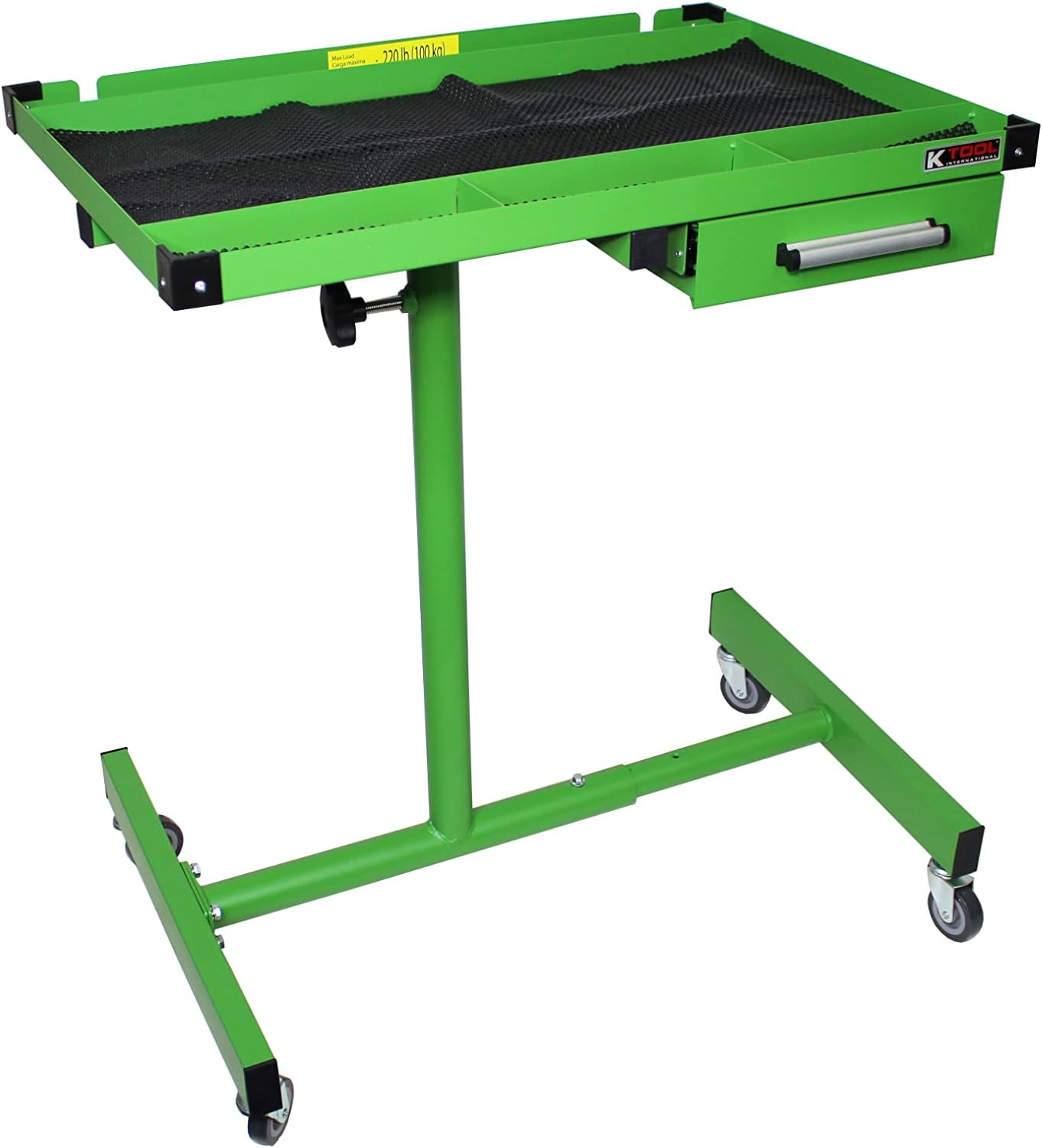 K Tool International Heavy Duty Tear Down Tray and Work Table with Drawer, Portable and Adjustable, 220 Pound Capacity, Rubber Corners, Black; KTI75107