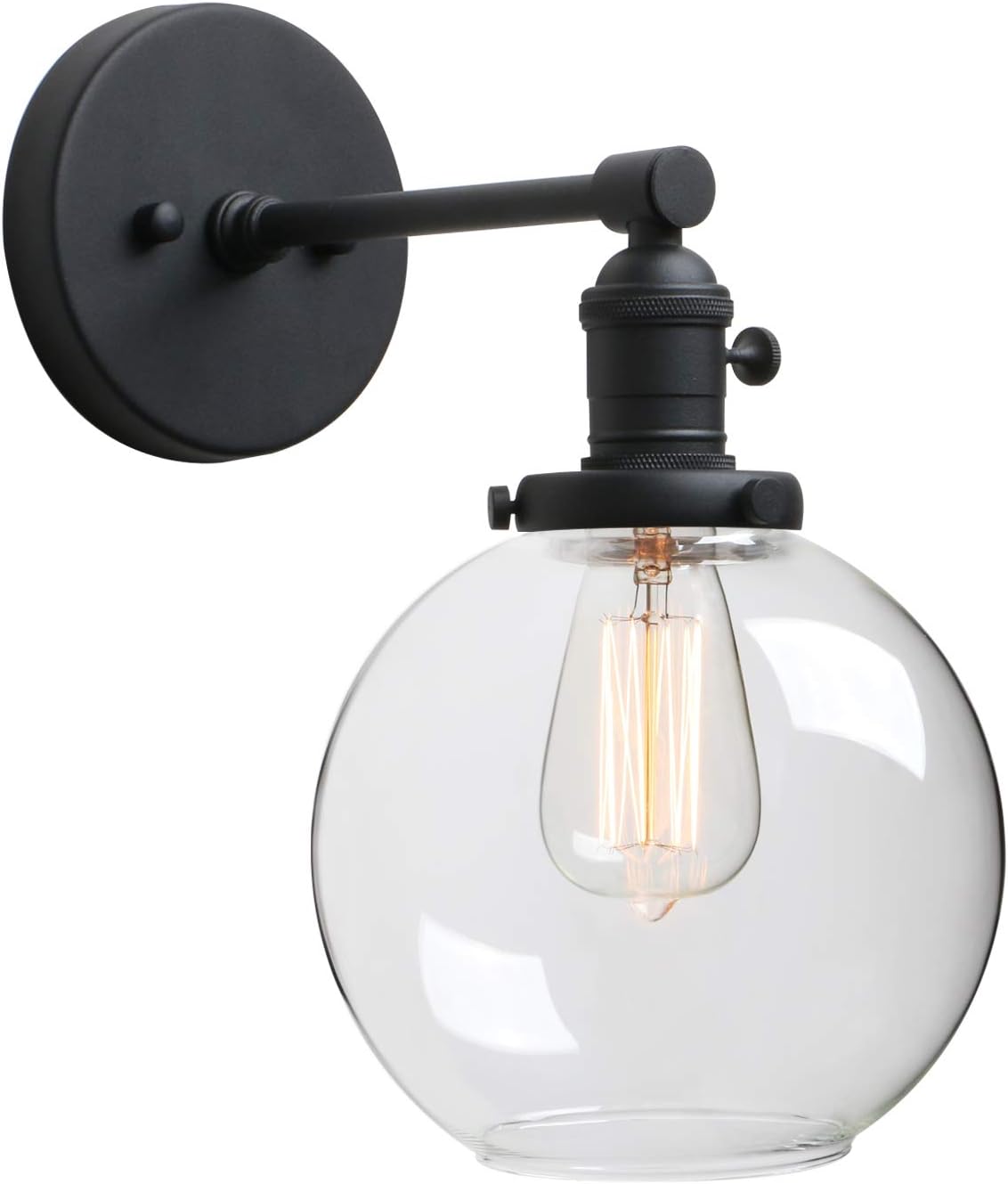 Phansthy Industrial Wall Sconce with Switch Matte Black Vanity Light Fixture with 7.87 Inches Globe Canopy (Matte Black)