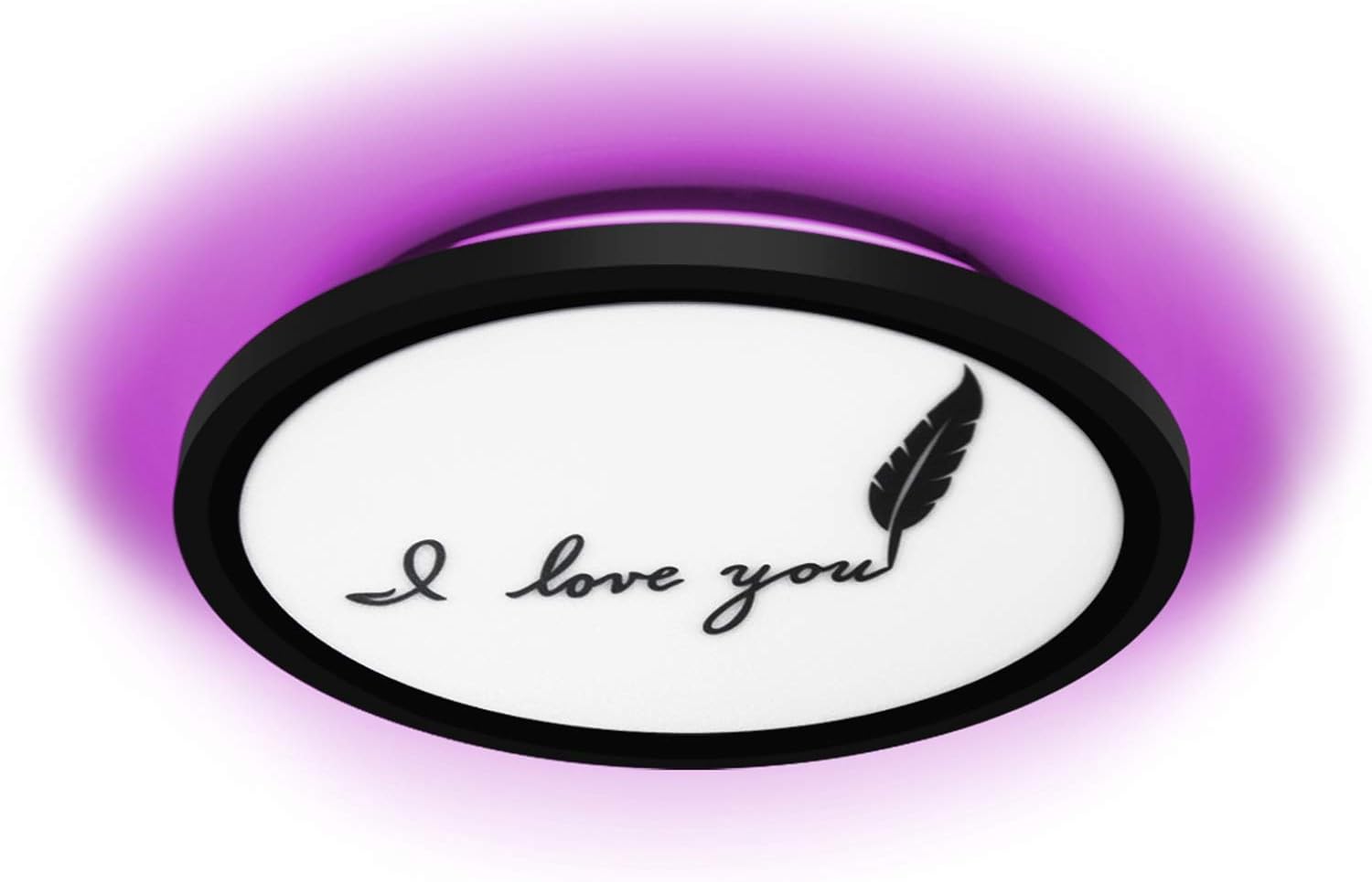 OSAWASU 12 Inch Flush Mount Ceiling Light Fixture with Back Atmosphere Light (Love Pink), 30W Aluminum Black Round Led Ceiling Lamp for Bedroom Living Room Dining Kitchen Hallway (Love Pink)