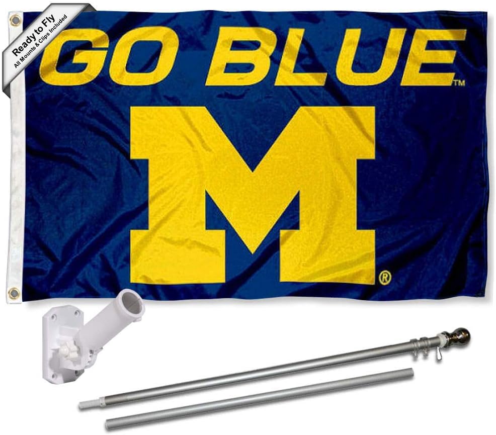 Michigan Go Blue Flag with Pole and Bracket Kit