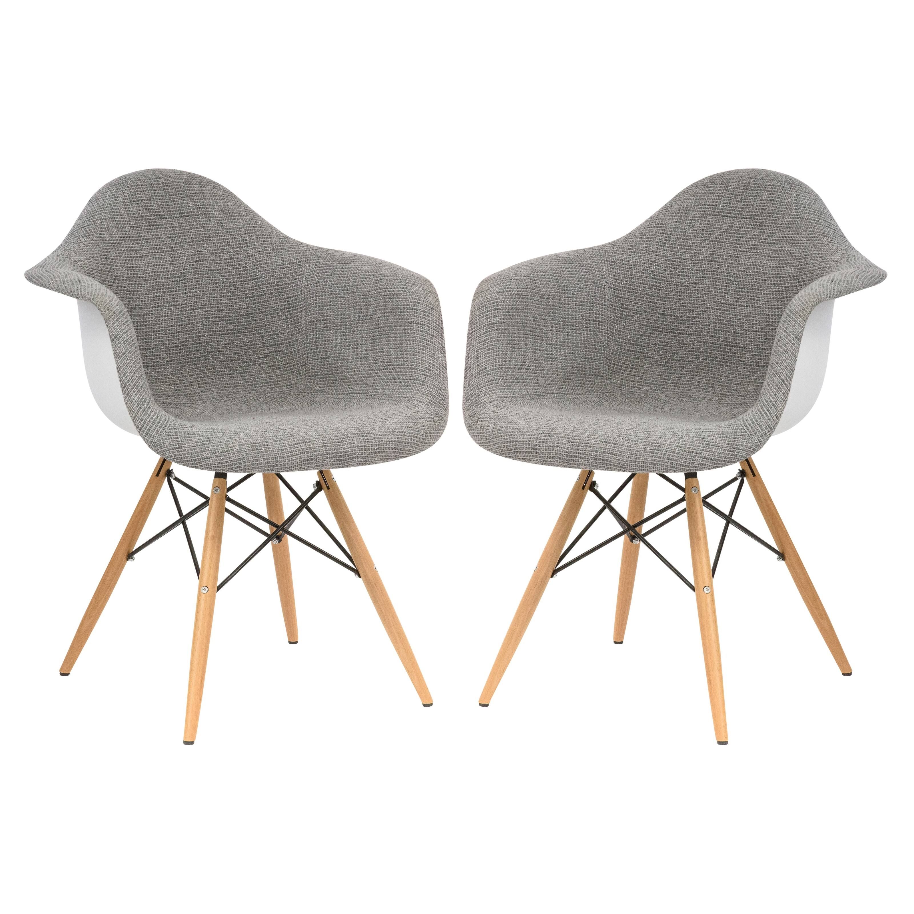 LeisureMod Willow Grey Fabric Accent Chair w/ Wooden Legs (Set of 2)